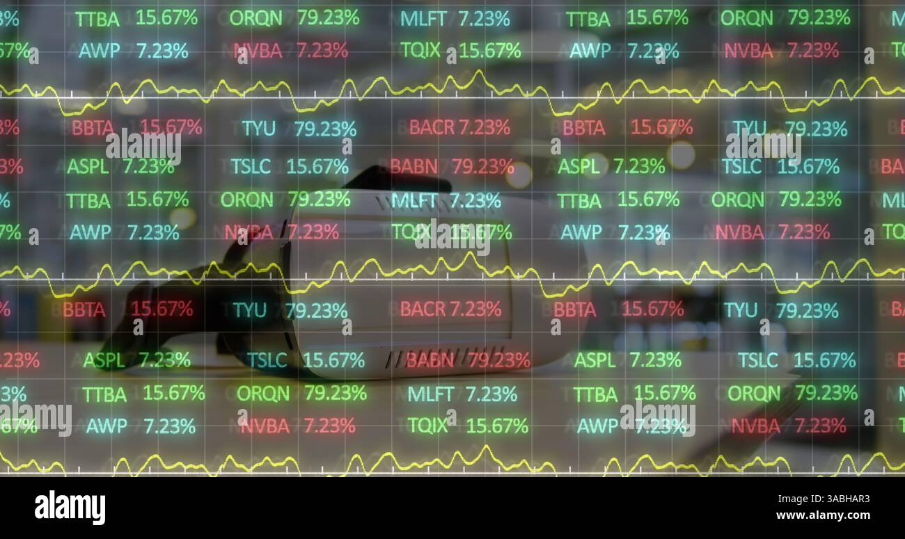 Image du traitement des données financières sur casque vr Banque D'Images