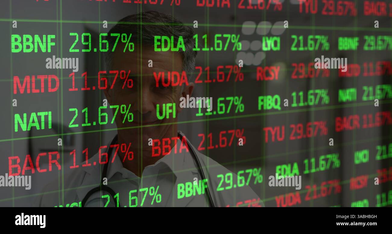 Image de statistiques et de traitement de données sur médecin masculin Banque D'Images