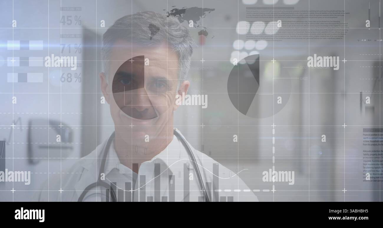 Image de statistiques et de traitement de données sur médecin masculin Banque D'Images