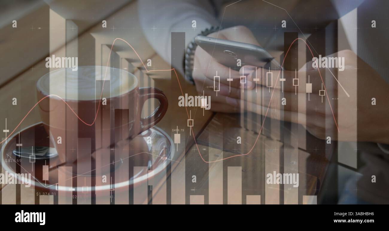 Image des statistiques et du traitement des données sur l'homme à l'aide d'un smartphone Banque D'Images