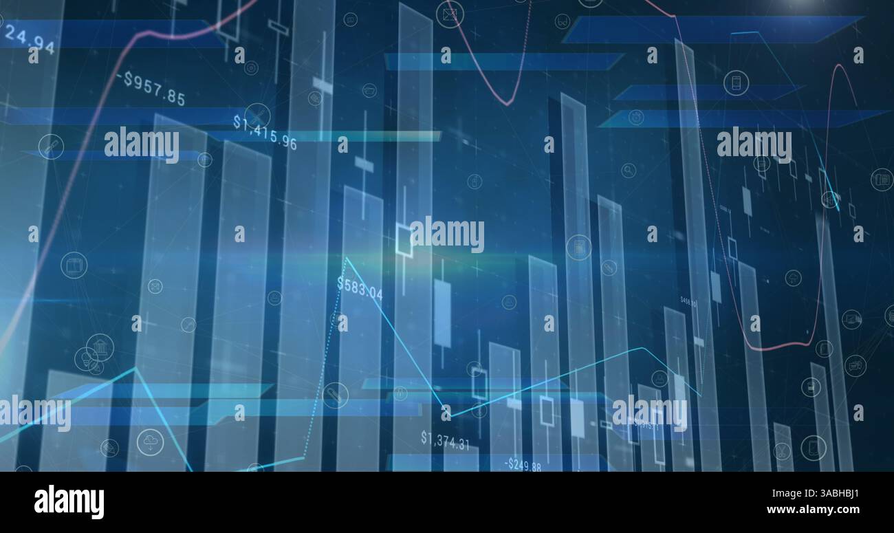 Image des statistiques et du traitement des données sur fond bleu Banque D'Images