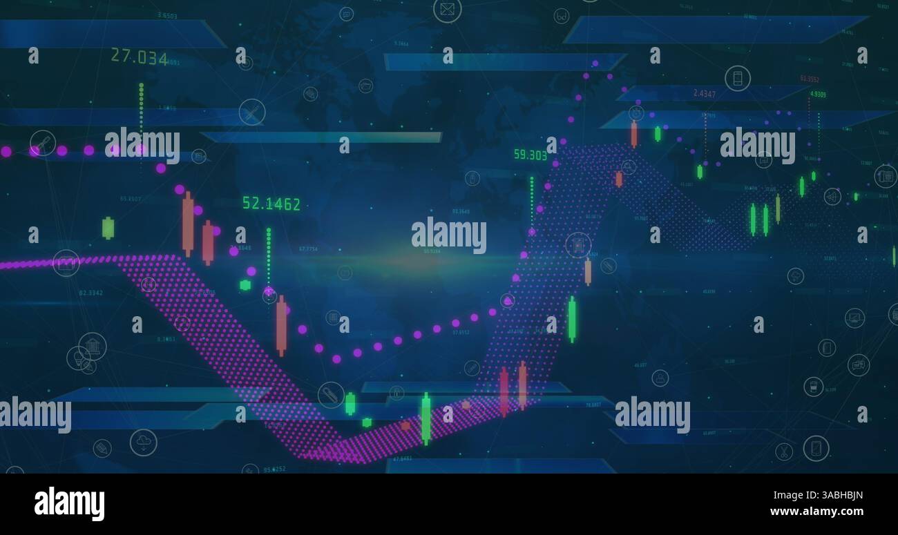 Image des statistiques et du traitement des données sur fond bleu Banque D'Images