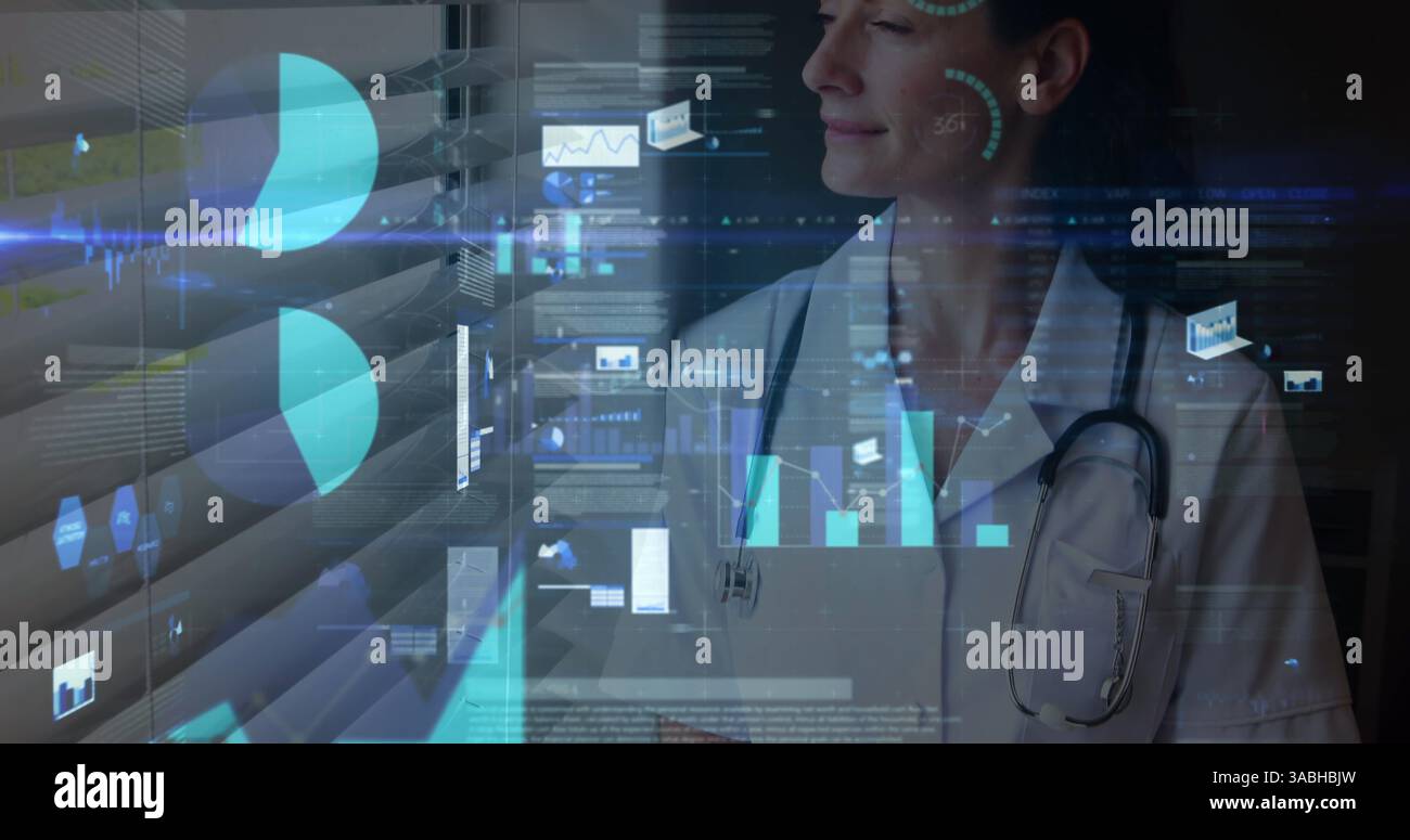 Image des statistiques et du traitement des données sur le médecin féminin Banque D'Images