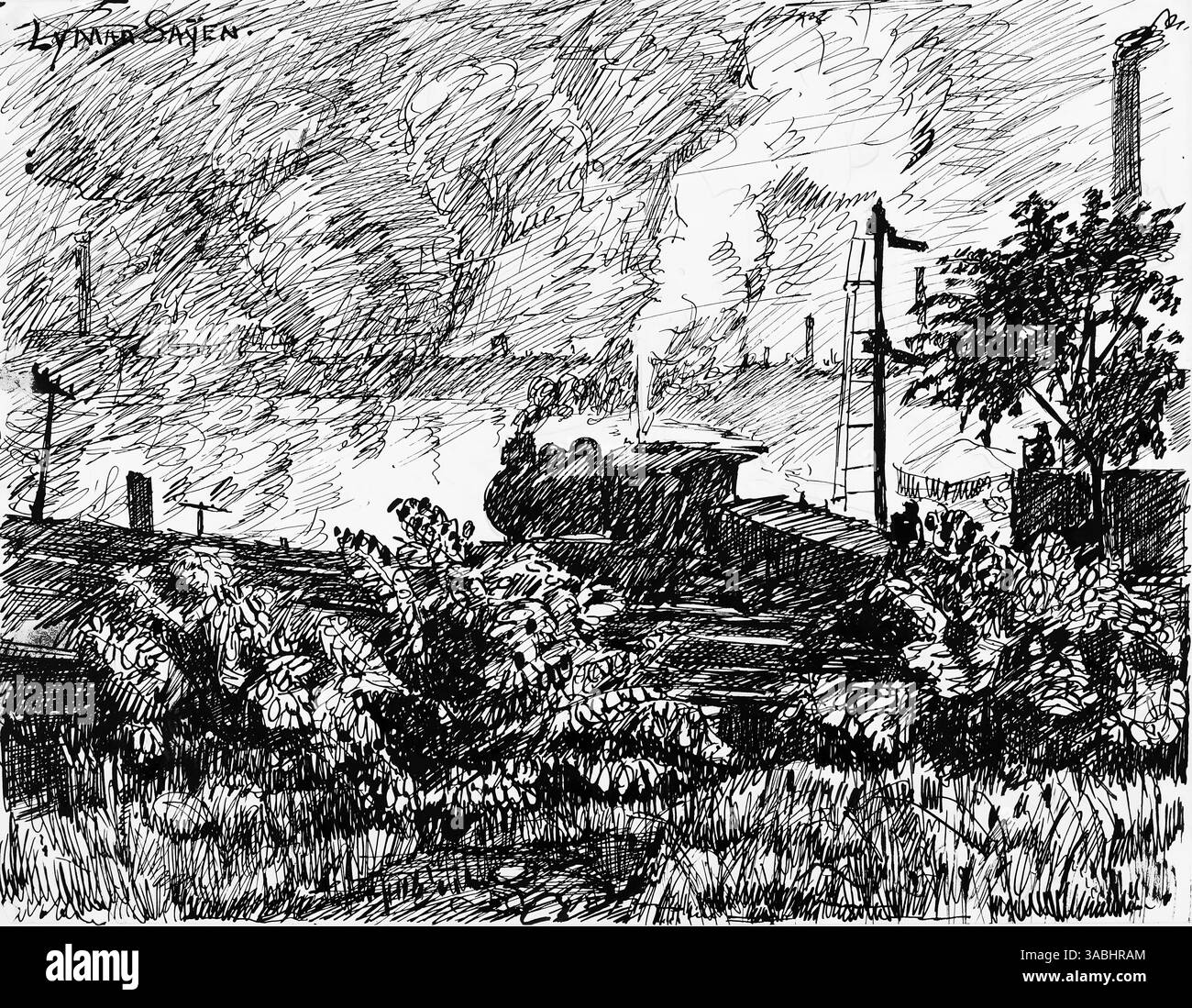 Une image captivante blackandwhite d'un paysage industriel historique avec machines et nature coexistant Banque D'Images Une image captivante blackandwhite d'un paysage industriel historique avec machines et nature coexistant Banque D'Images
