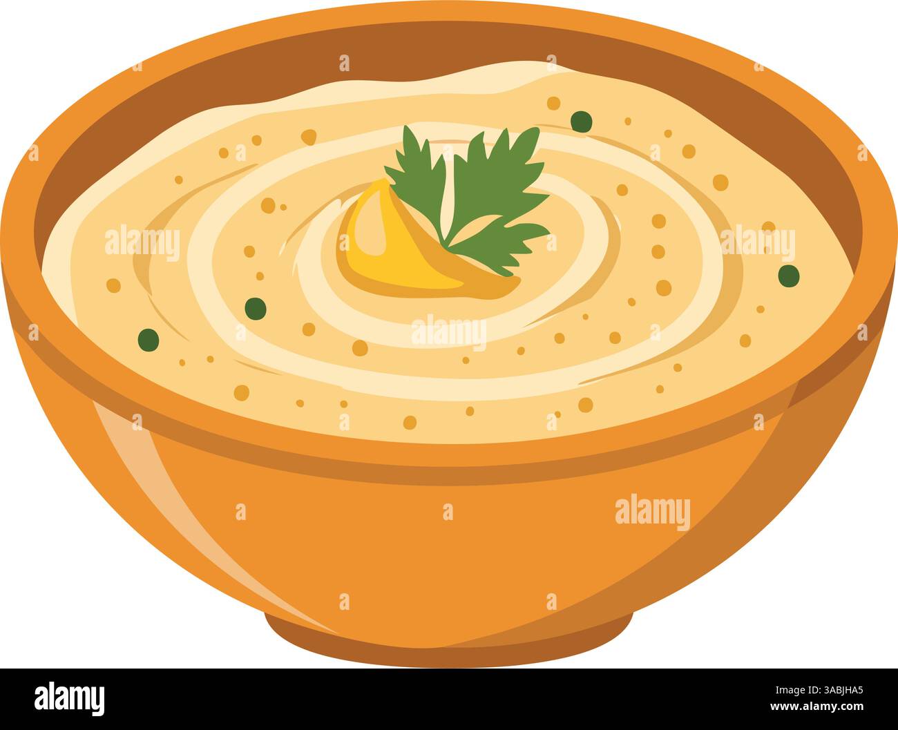 Bol de houmous au persil. Illustration de Vecteur