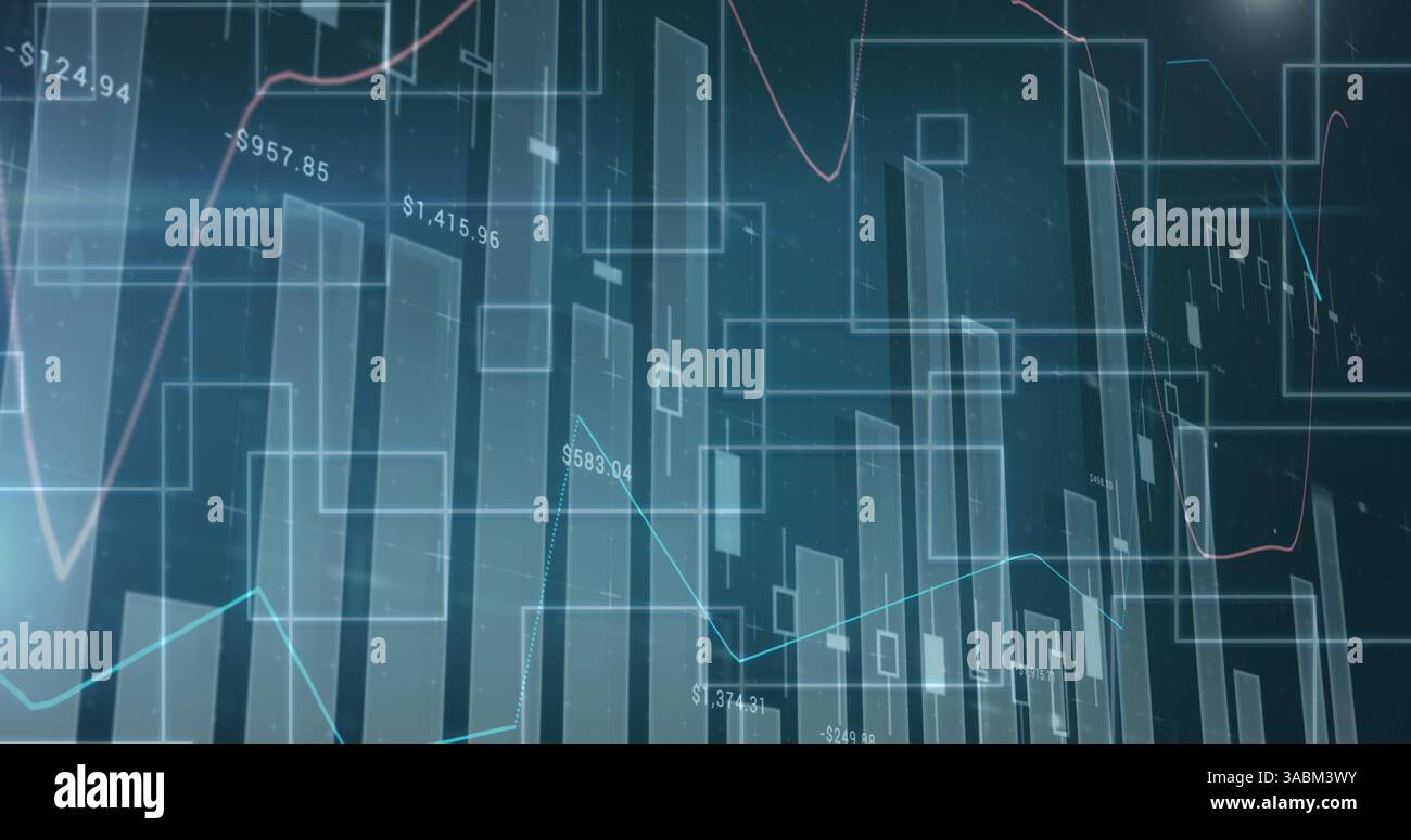 Image des statistiques et du traitement des données sur fond bleu Banque D'Images