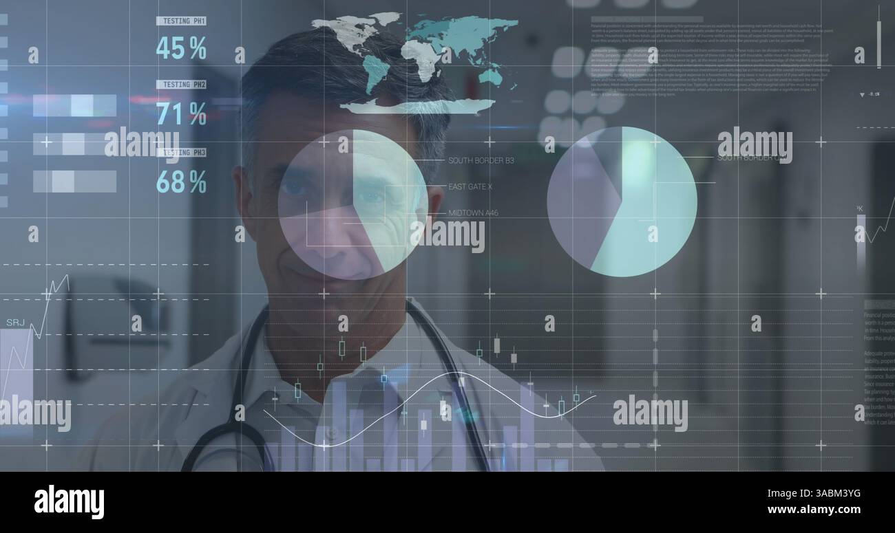 Image de statistiques et de traitement de données sur médecin masculin Banque D'Images