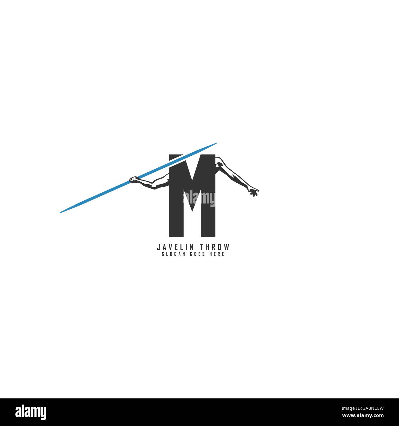 Lettre M logo athlète. Alphabet M Javelin Thrower Design icône Illustration de Vecteur