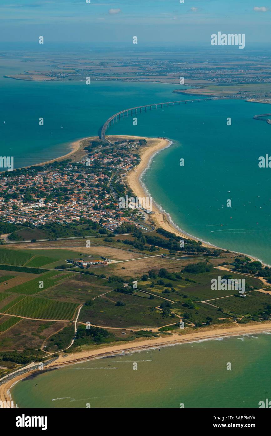 France, Charente-maritime (17), Ile de Ré, Rivedoux-plage, les Conches, plage de port notre-Dame et plage sud (vue aérienne) Banque D'Images