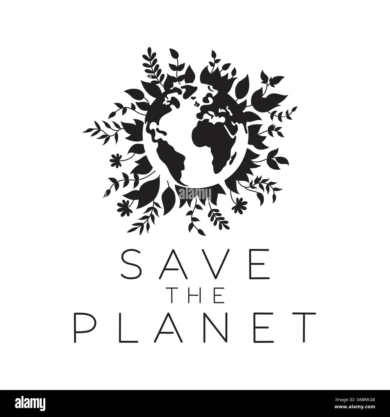 Illustration vectorielle représentant un globe entouré de feuilles et de plantes. Illustration de Vecteur