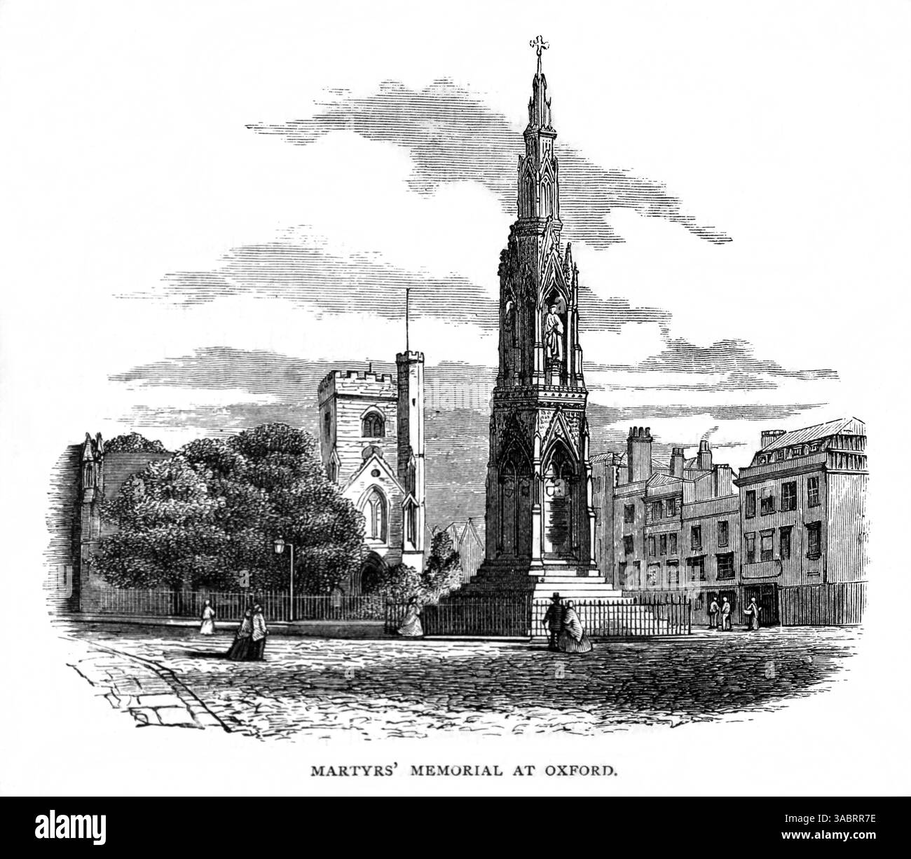 Illustration du Mémorial des Martyrs à Oxford avec le Balliol College derrière. Mémorial aux martyrs d'Oxford Hugh Latimer, Nicholas Ridley et Thomas CR Banque D'Images