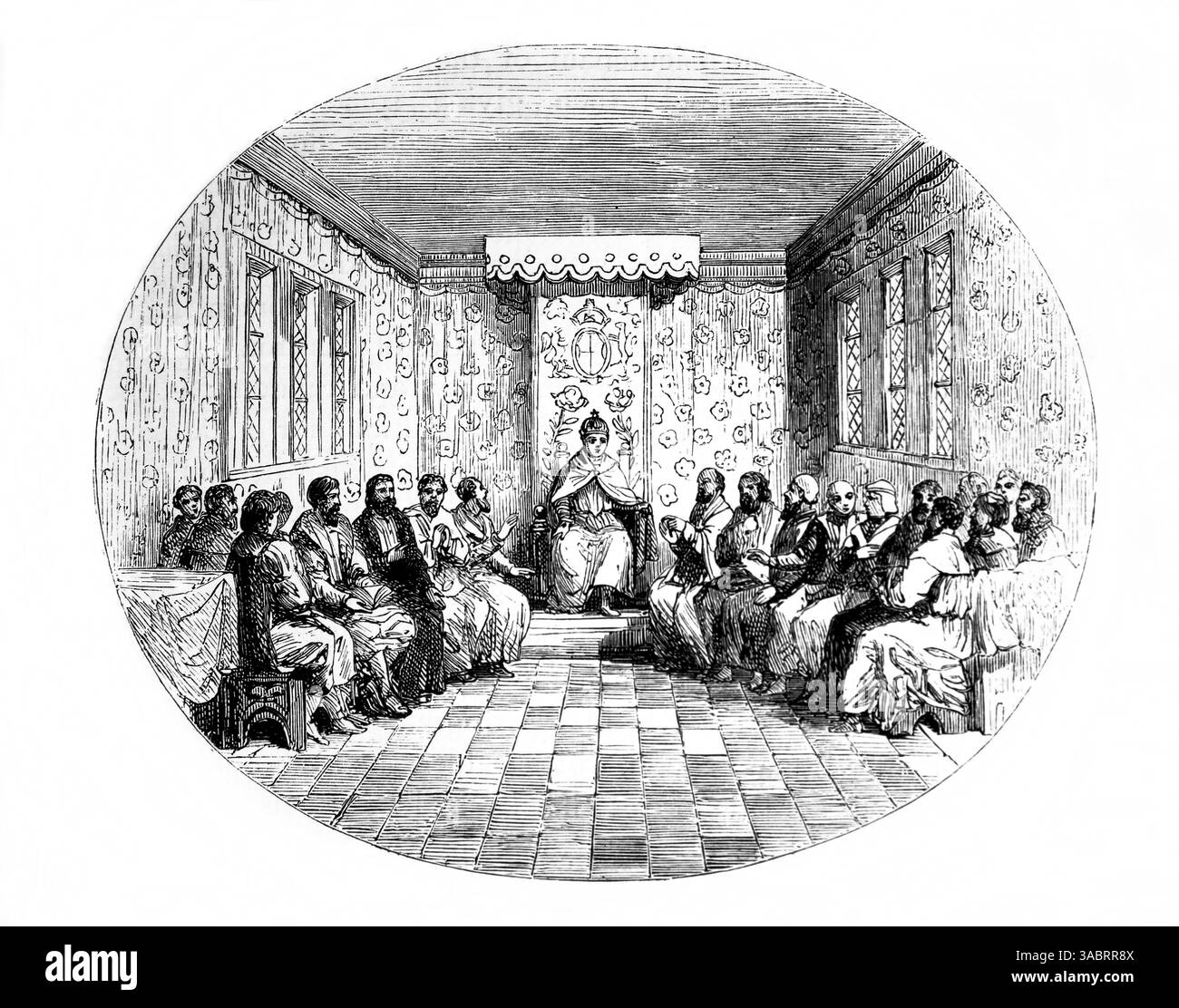 Illustration d'Édouard VI et de son Conseil d'une gravure sur bois sur les actes du Parlement 1551 de l'Antiquité L'édition 1866 du Livre des Martyrs de Foxe (le B Banque D'Images