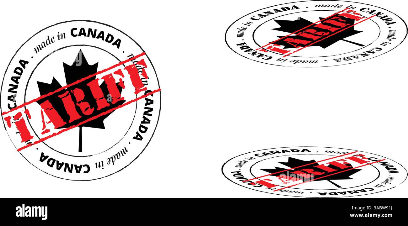 Timbre tarifaire sur le sceau Made in Canada. Tarif d'importation appliqué sur les produits canadiens illustration conceptuelle Illustration de Vecteur