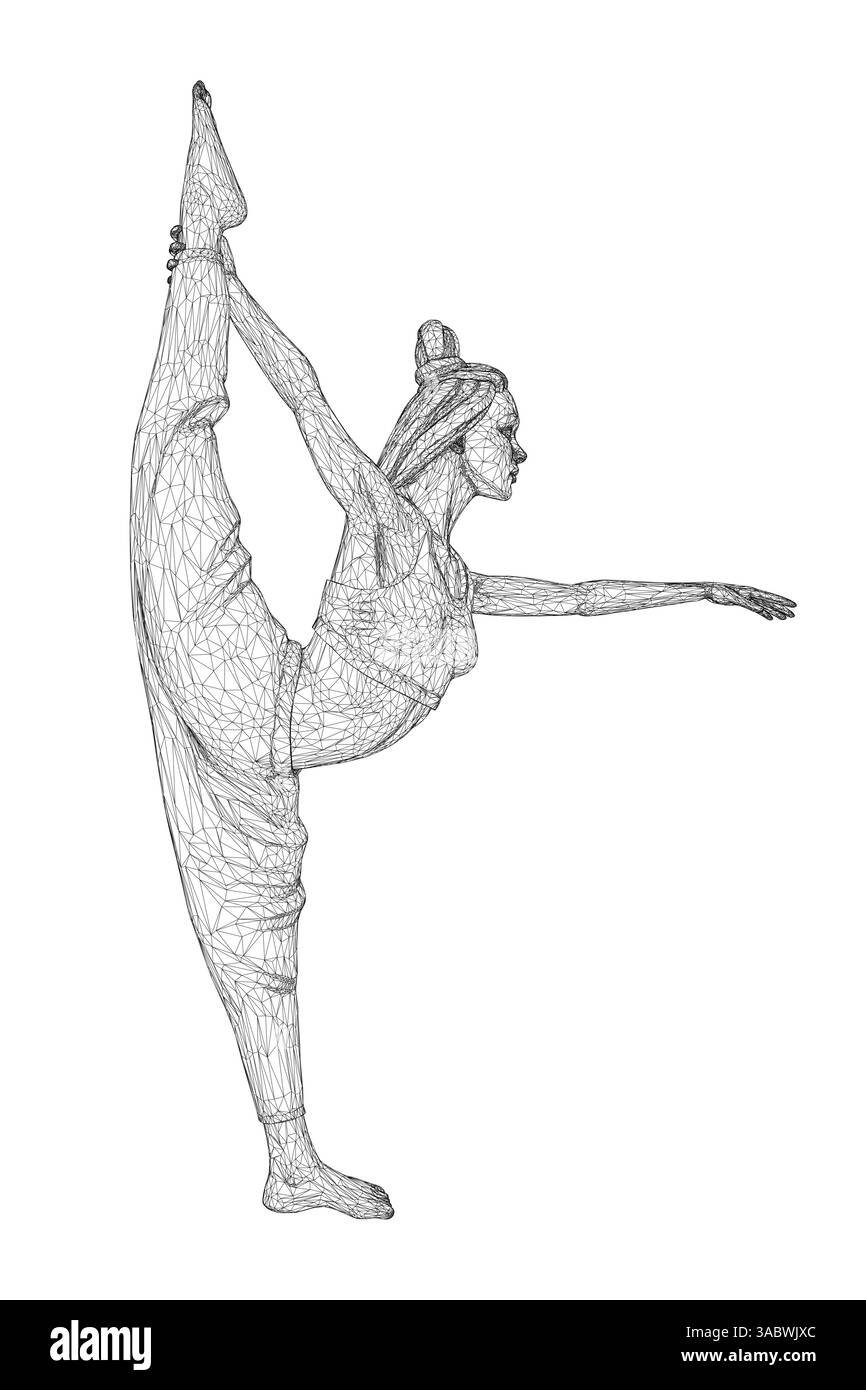 Une femme faisant une pose d'équilibre. Le dessin est en noir et blanc. La femme est dans une pose qui est difficile à faire, et le dessin capture le challeng Illustration de Vecteur