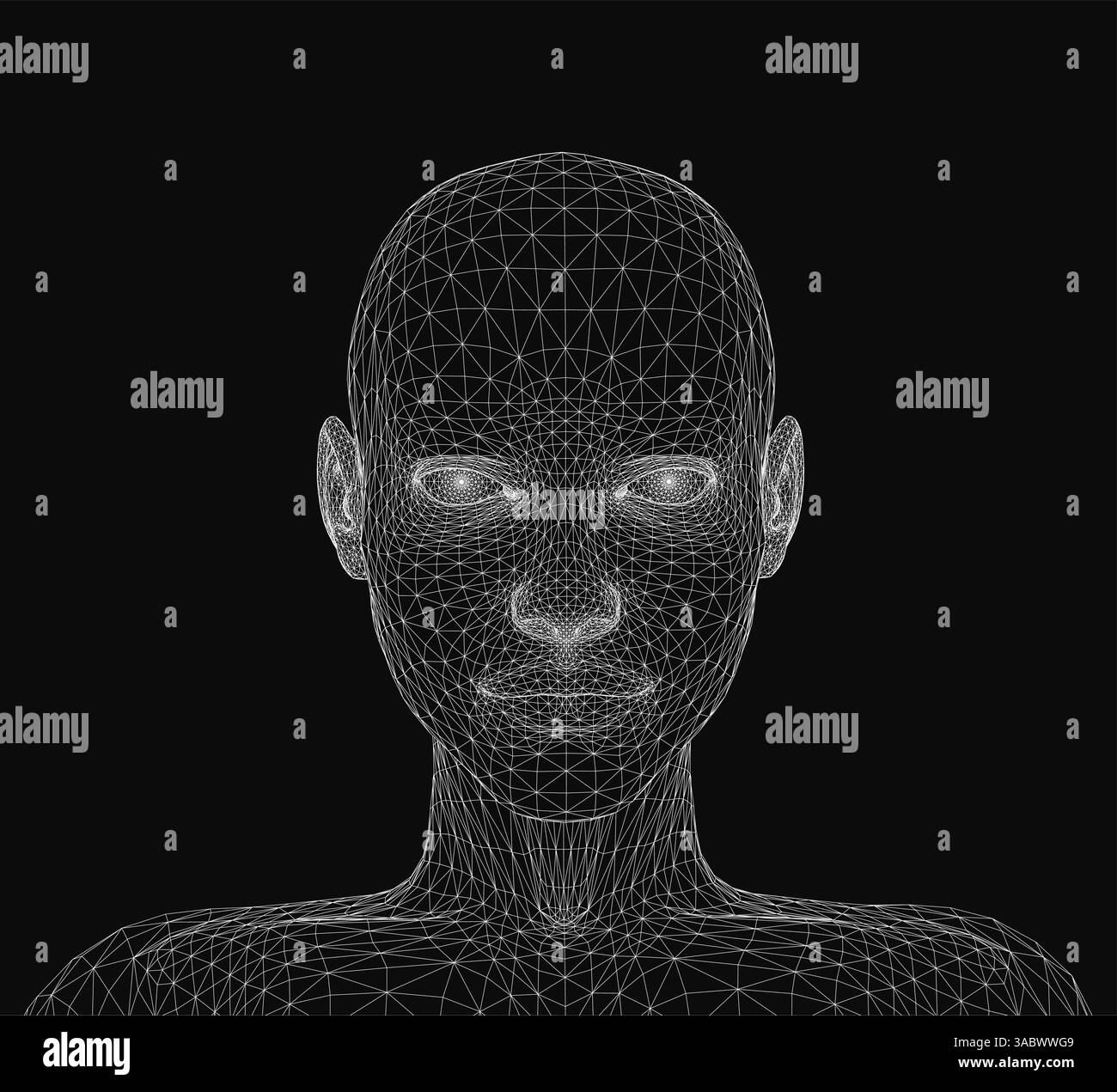 Gros plan d'un visage avec beaucoup de détails. Le visage est noir et blanc et a beaucoup de lignes et de points. Le visage est très détaillé et il y ressemble Illustration de Vecteur