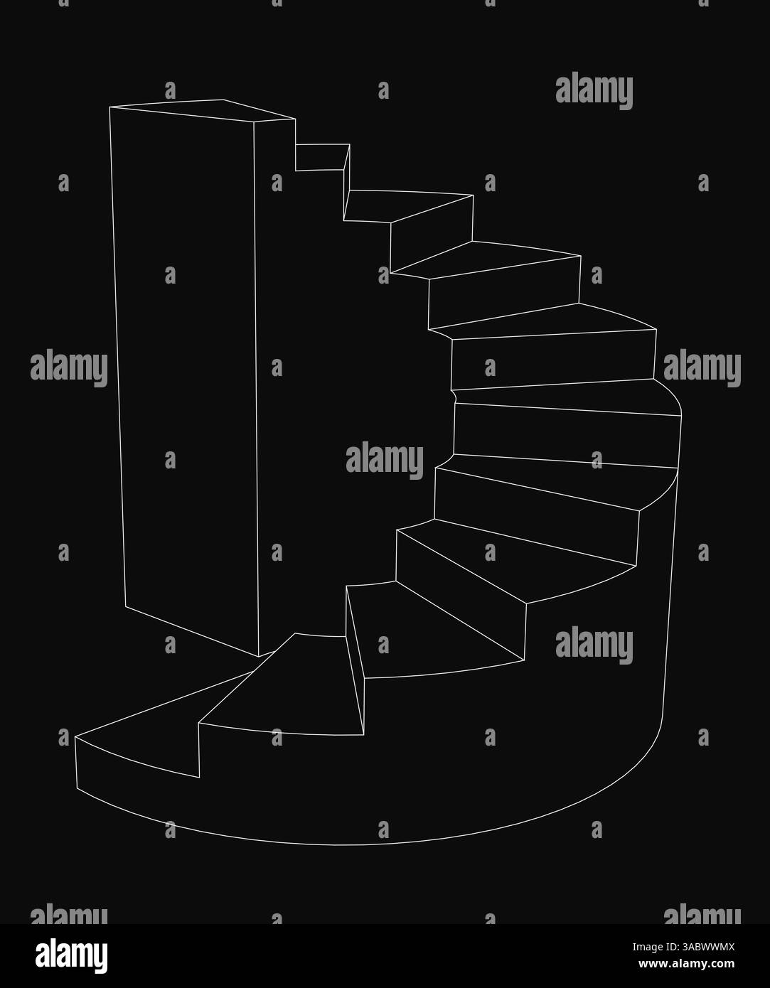 Un escalier est représenté en noir et blanc. L'escalier est composé de nombreuses marches, et c'est un escalier en colimaçon. L'escalier est représenté en noir et w Illustration de Vecteur
