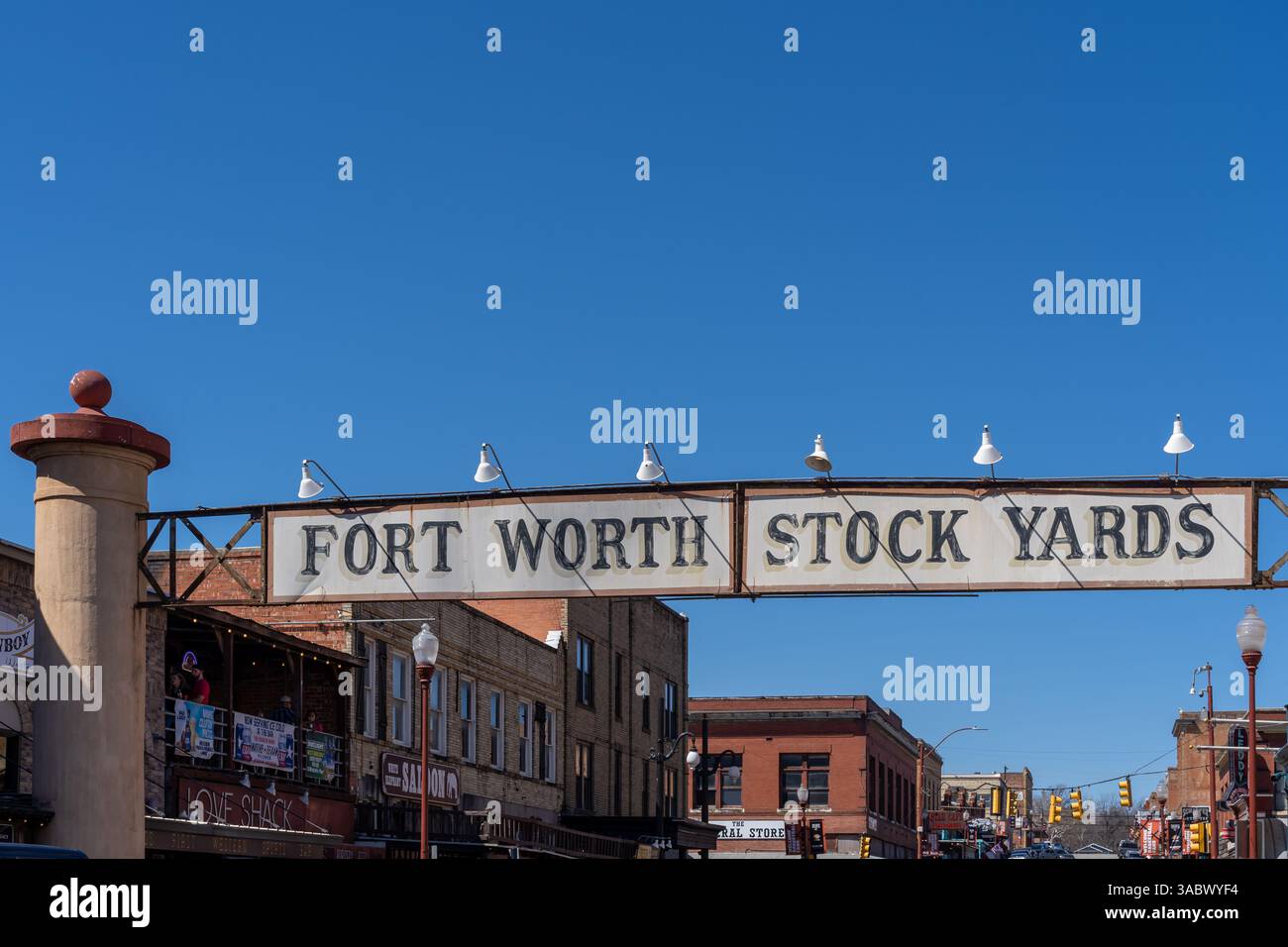 Fort Worth, Texas, États-Unis - 19 mars 2022 : le panneau Fort Worth Stockyards est vu à Fort Worth, Texas, États-Unis. Banque D'Images