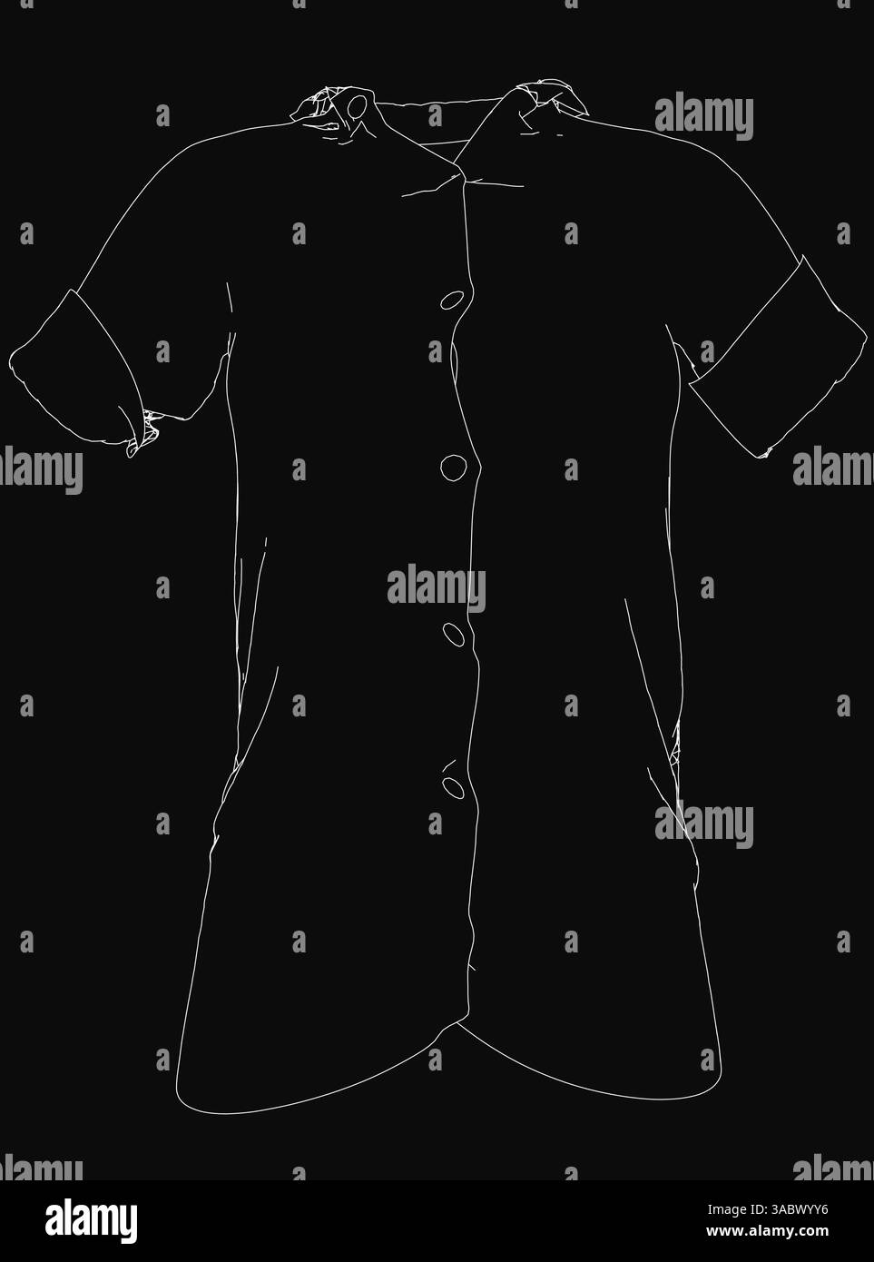 Dessin noir et blanc d'une robe de femme. La robe est longue et a un bouton sur le devant Illustration de Vecteur