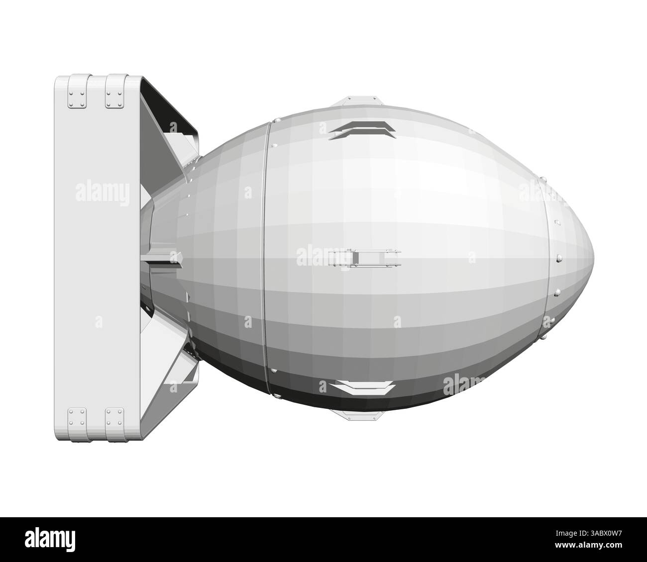 Une bombe blanche et grise est représentée dans une illustration en noir et blanc. La bombe est grande et a un nez pointu. La photo est en noir et blanc et a un Illustration de Vecteur