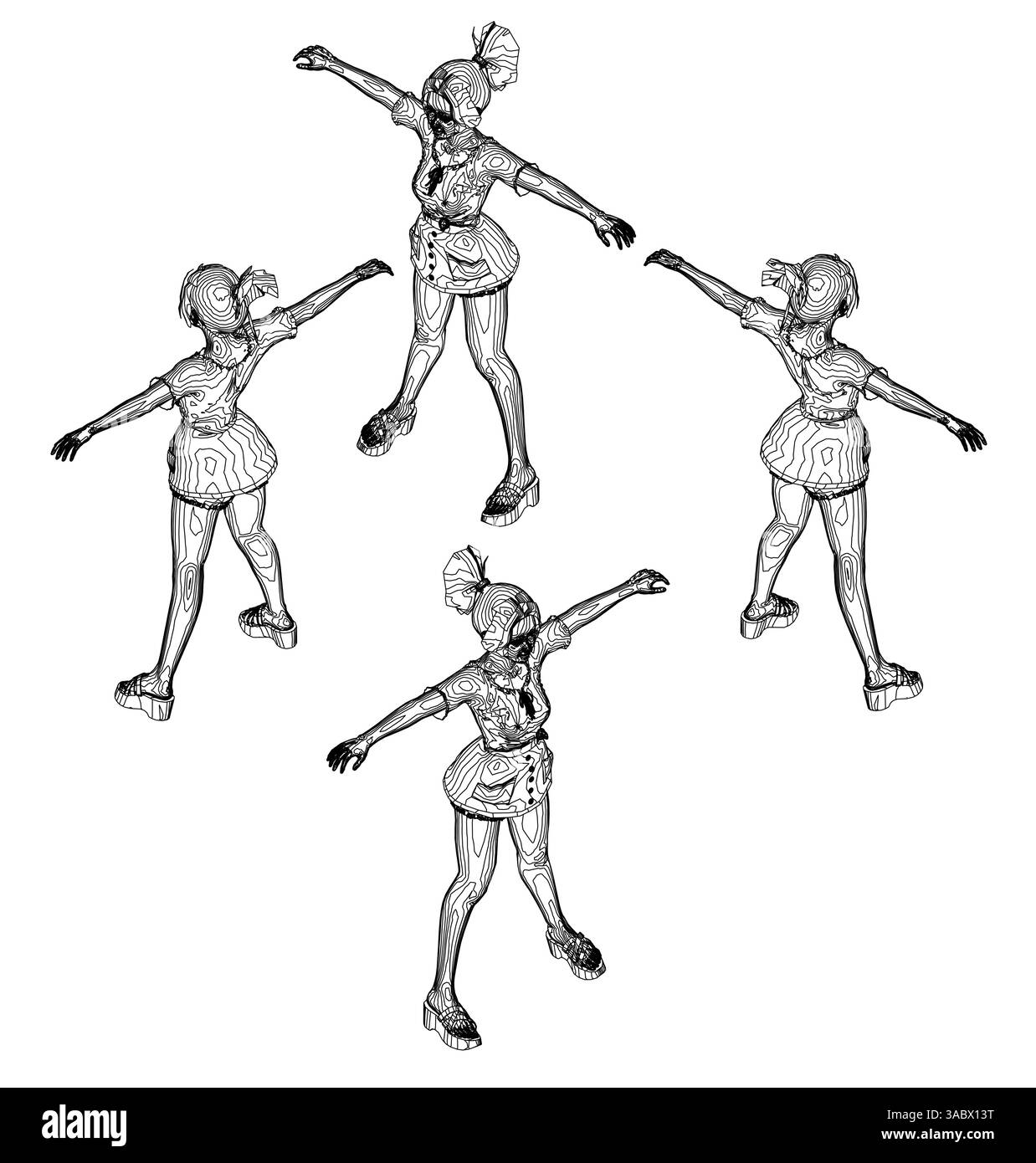 Quatre femmes sont représentées dans un cercle, chacune avec les bras levés. L'image a un sens de l'unité et du travail d'équipe, car les femmes travaillent toutes ensemble Illustration de Vecteur