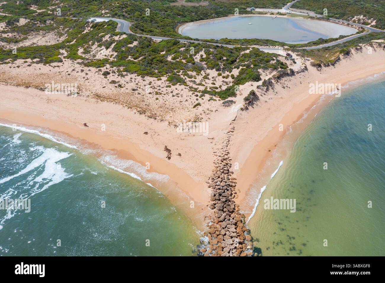 Beachport, calcaire, côte, Australie méridionale. Banque D'Images