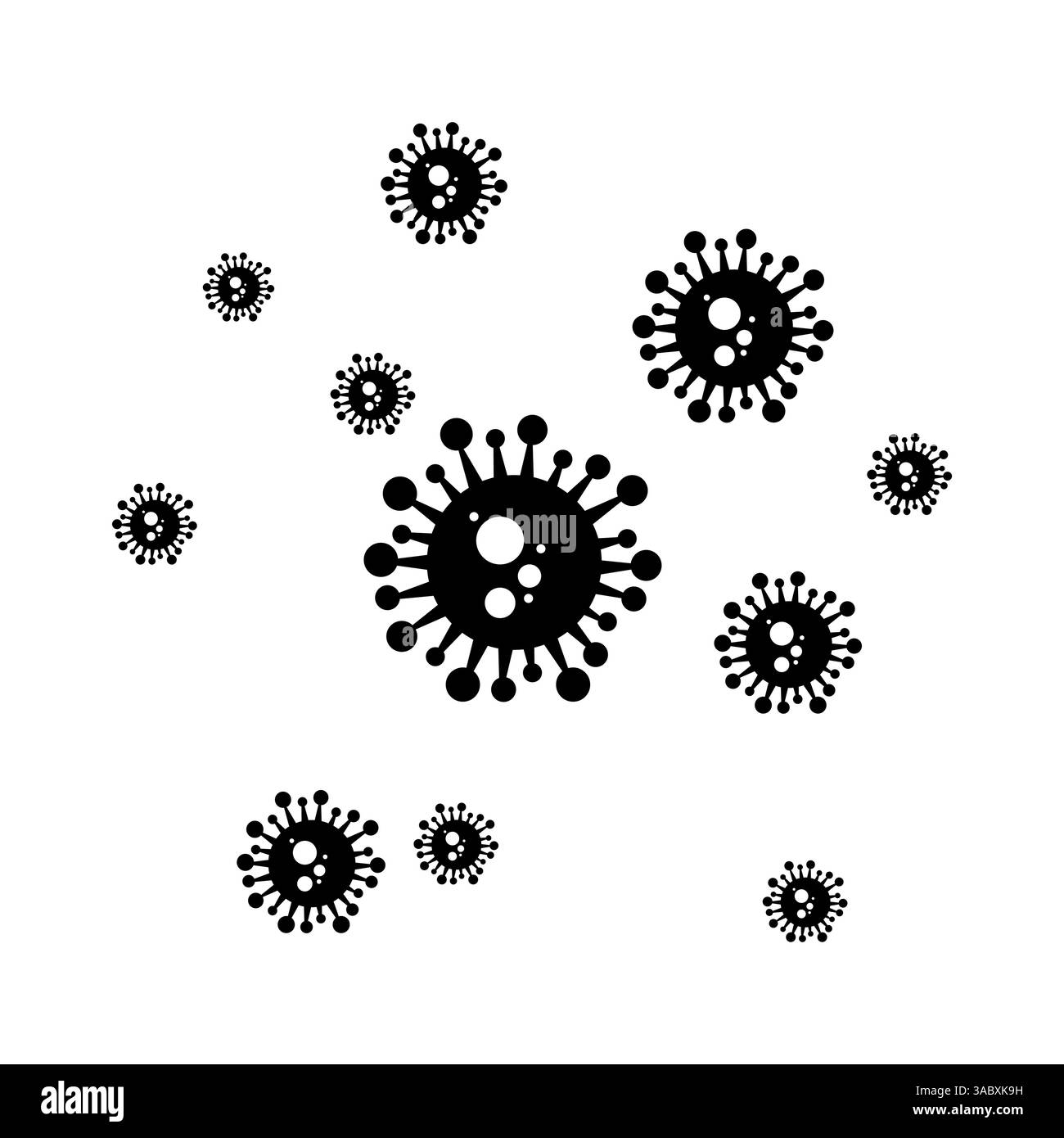 Formes de virus dispersées sur un fond blanc, ressemblant à une propagation. Idéal pour les thèmes de la microbiologie, de la science, des risques pour la santé Illustration de Vecteur