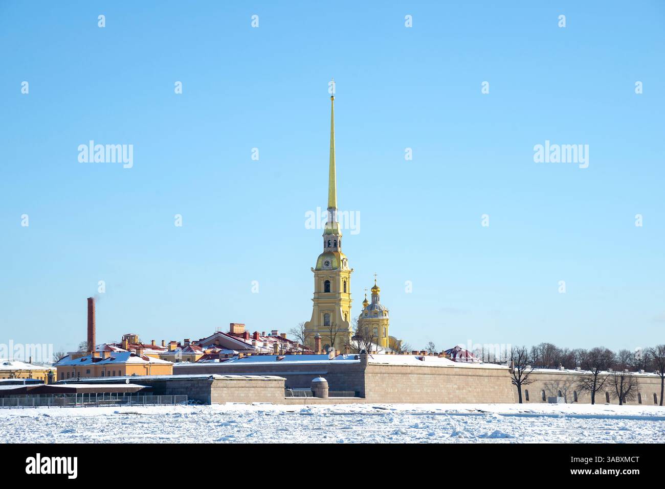 Vue sur la cathédrale de la forteresse Pierre et Paul par un jour d'hiver glacial. Saint-Pétersbourg, Russie Banque D'Images