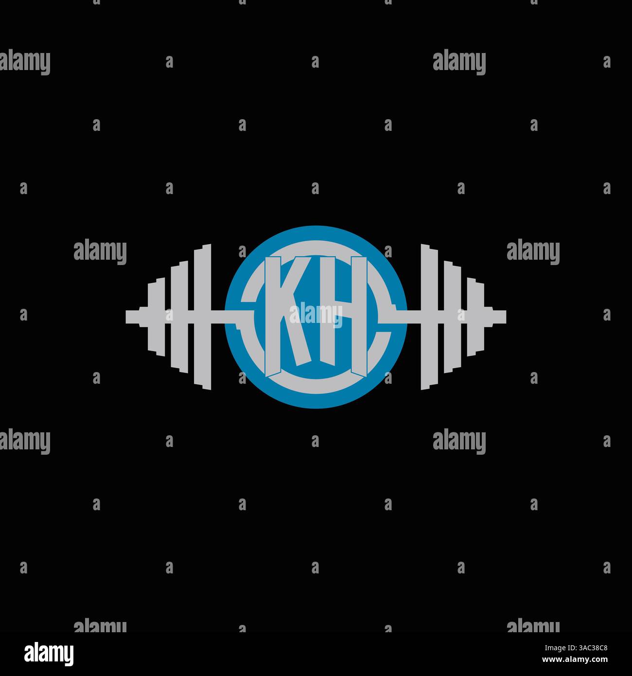 Conception initiale de logo KH avec un graphique vectoriel d'icône d'haltère géométrique et de ligne de cercle Illustration de Vecteur