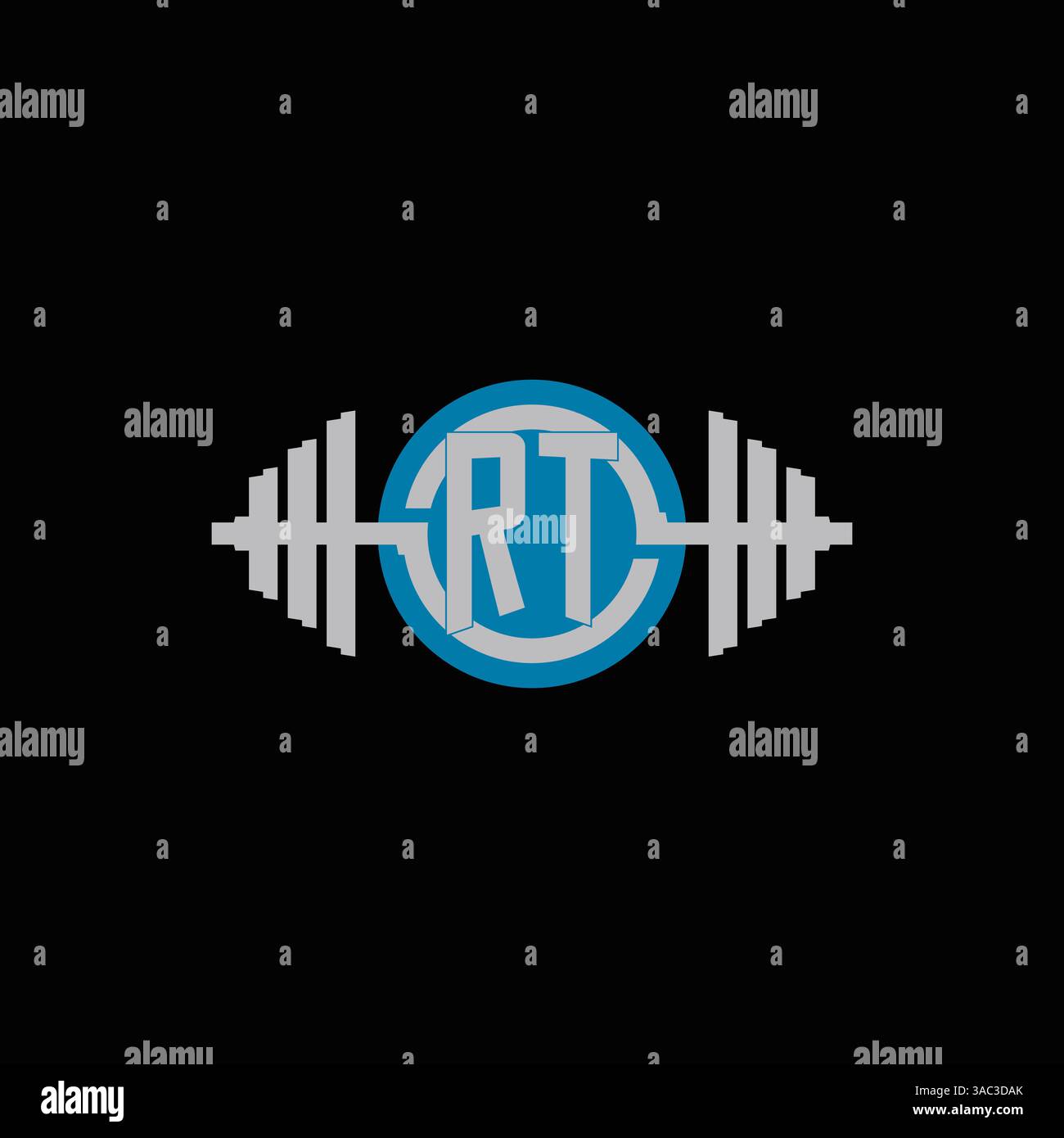 Conception initiale de logo RT avec haltère géométrique et graphique vectoriel d'icône de ligne de cercle Illustration de Vecteur