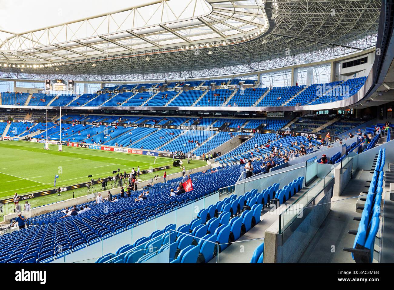Match de rugby, Championnat de France de rugby masculin, Top 14, Reale Arena, stade municipal d'Anoeta, site sportif situé à San Sebastián, Gipuzkoa, Bas Banque D'Images