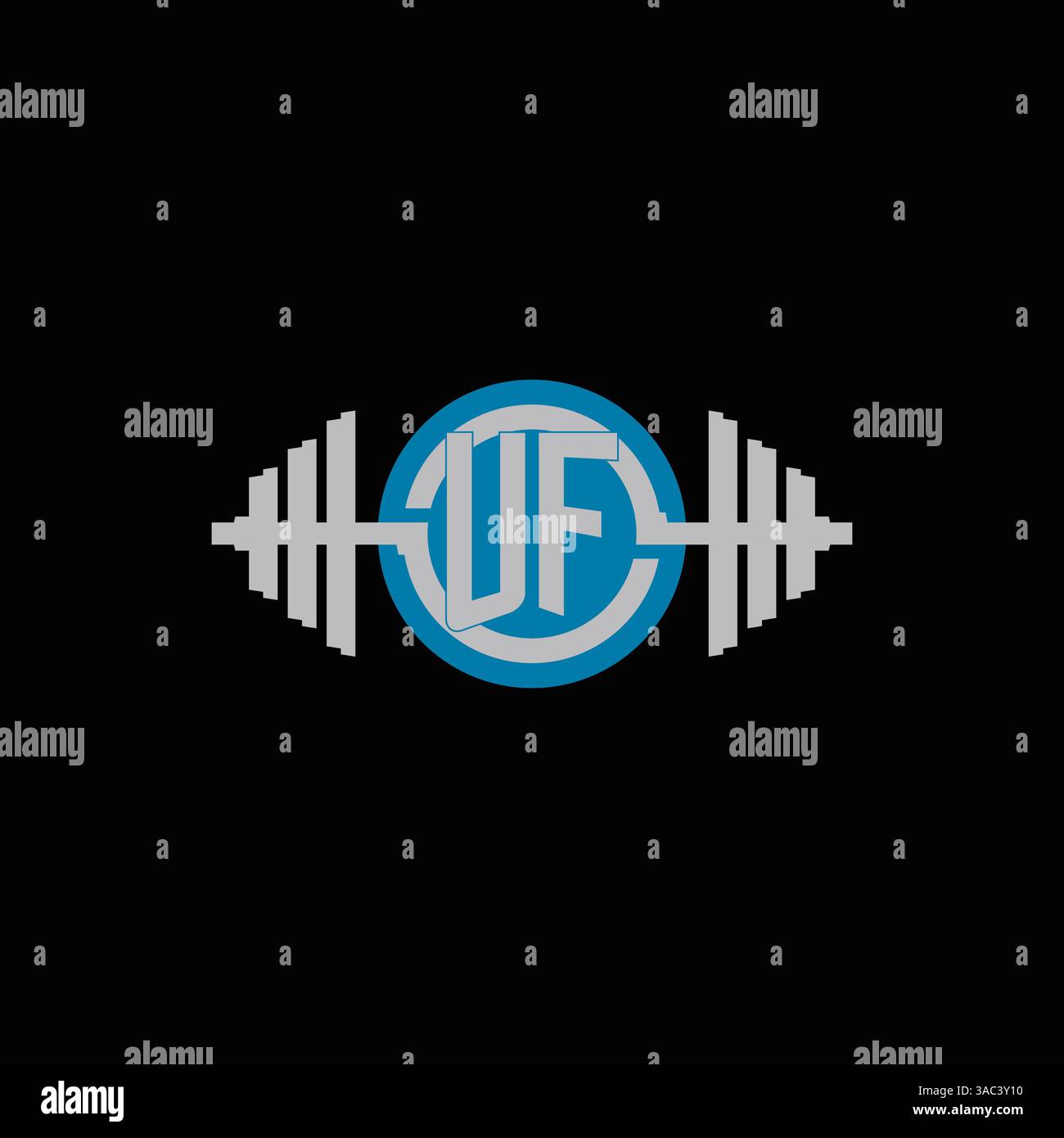 Conception initiale de logo UF avec haltère géométrique et graphique vectoriel d'icône de ligne de cercle Illustration de Vecteur