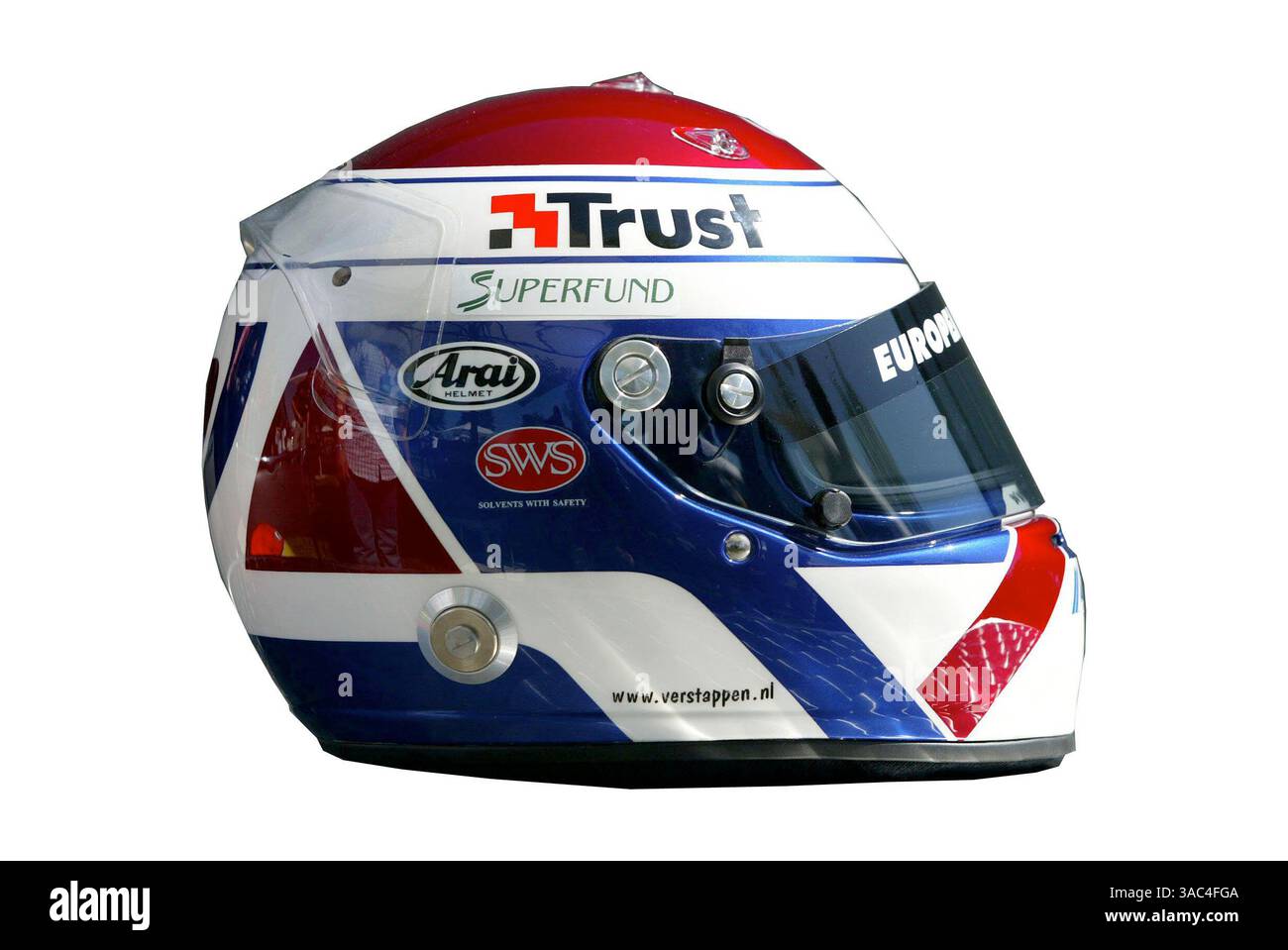 Le casque de Jos Verstappen (NED) Minardi Cosworth..Formula One World Championship, RD1, Australian Grand Prix, préparatifs, Albert Park, Melbourne, Australie, 6 mars 2003..IMAGE NUMÉRIQUE (crédit image : ©Sutton Motorsports/ZUMA Press) Banque D'Images