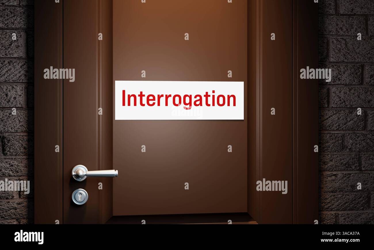 Panneau d'interrogation. Panneau d'interrogation. Porte marron avec une plaque d'interrogation. Confidentiel, examen, examen. Illustration 3D Door018_interrogation Banque D'Images