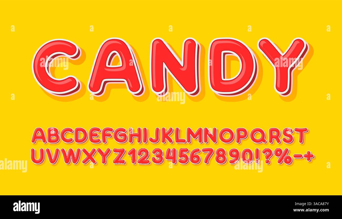 Police de bonbons, brossez des bonbons. Alphabet anglais et signe de chiffres. Vecteur Illustration de Vecteur