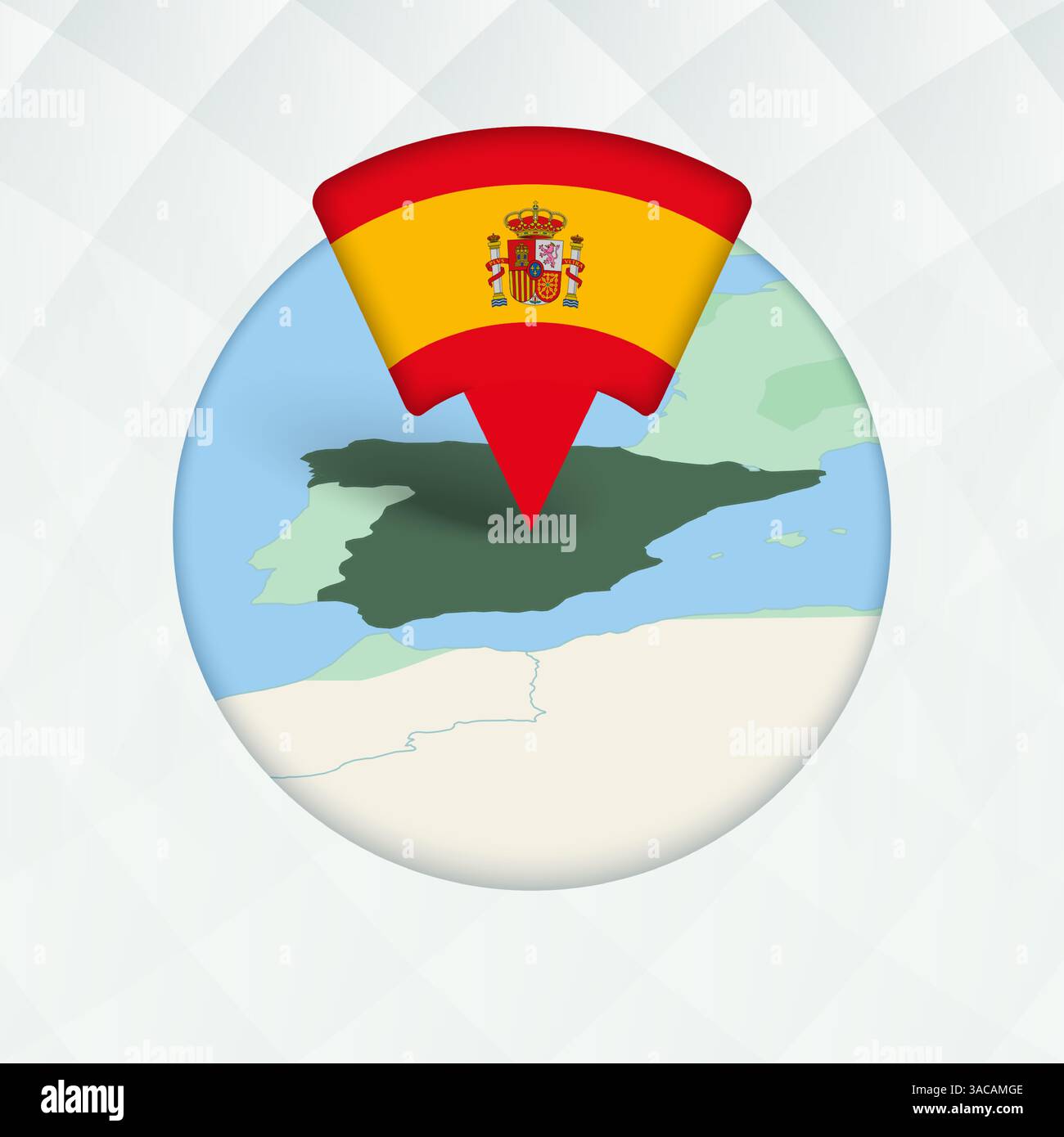 Carte de l'Espagne mise en évidence avec marqueur de drapeau. Pointeur de drapeau sur la carte géographique. Illustration de Vecteur