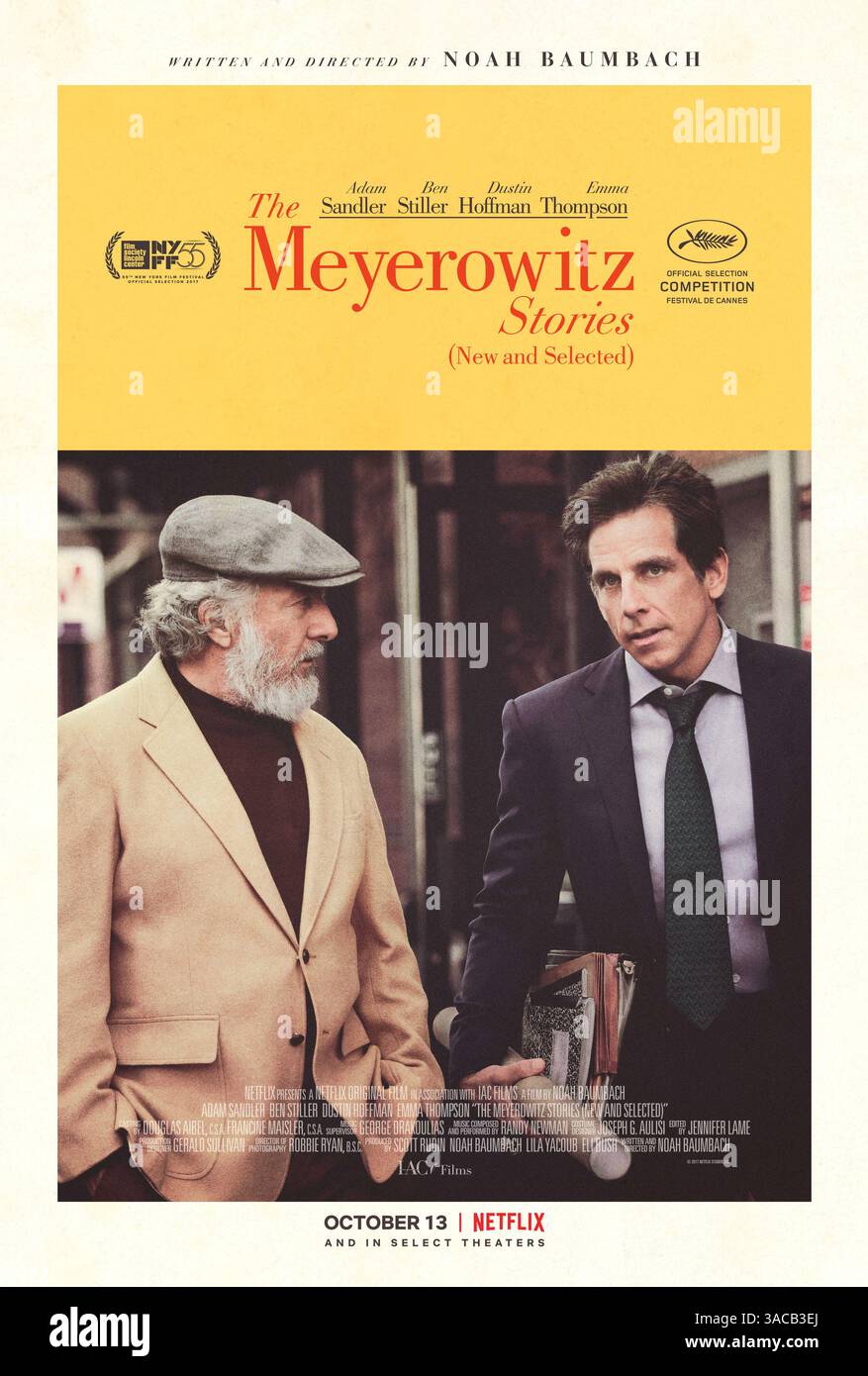 DATE DE SORTIE : 13 octobre 2017. TITRE : les histoires de Meyerowitz. STUDIO : Netflix. RÉALISATEUR : Noah Baumbach. INTRIGUE : une famille éloignée se réunit à New York pour un événement célébrant le travail artistique de leur père. AVEC Adam Sandler, Grace Van Patten, Dustin Hoffman, Emma Thompson, Ben Stiller. (Crédit image : © Netflix Pictures/Entertainment Pictures/ZUMAPRESS.com) USAGE ÉDITORIAL SEULEMENT ! Non destiné à UN USAGE commercial ! Banque D'Images