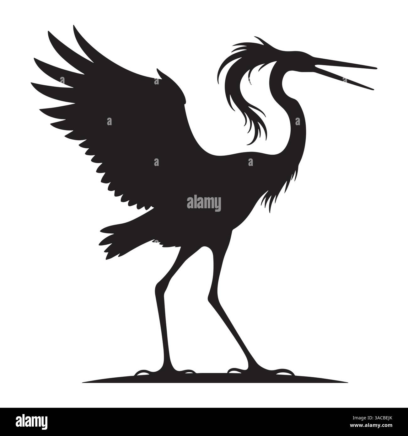 Belle grande silhouette d'aigrette, isolée sur un fond blanc. Illustration vectorielle idéale pour les dessins sur le thème des oiseaux et de la faune. Parfait pour la nature a Illustration de Vecteur