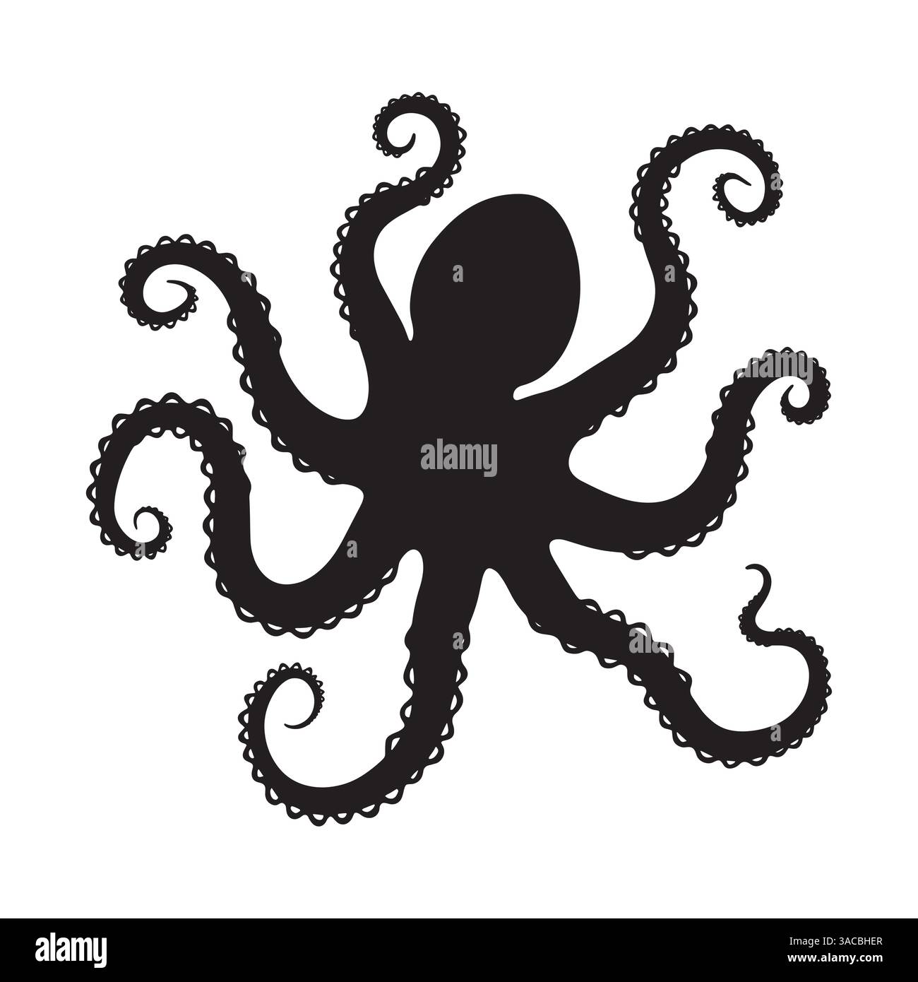 Silhouette de poulpe noire sur fond blanc. Icône vectorielle idéale pour les conceptions de vie marine, les thèmes océaniques et les projets aquatiques. Parfait pour les logos et moi Illustration de Vecteur