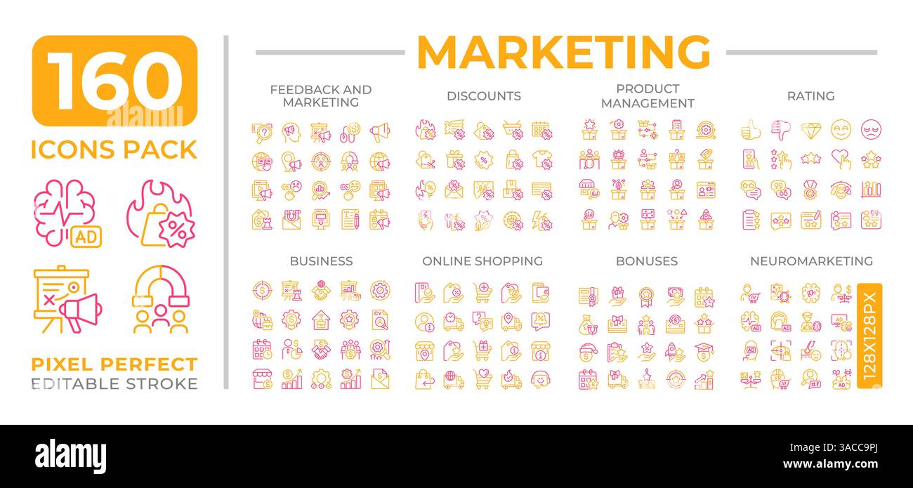 Marketing deux icônes de ligne de couleur ensemble collection Illustration de Vecteur