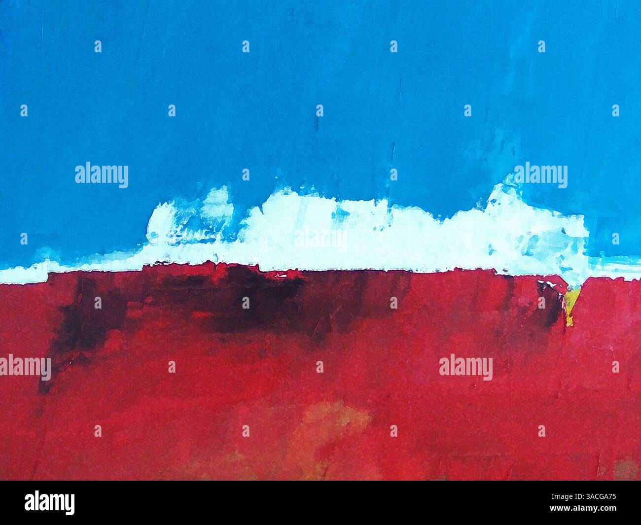 Art abstrait moderne Illustration de la peinture contemporaine originale - nuage de l'île Mer Shore Océan ciel Bleu Rouge blanc Banque D'Images