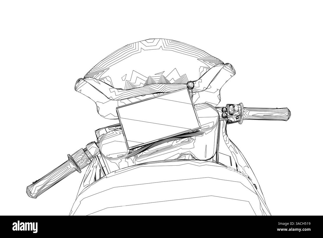 Motocyclette avec un écran monté sur le guidon. L'écran est un système de navigation GPS. La moto est conçue pour être utilisée sur de longues distances t Illustration de Vecteur