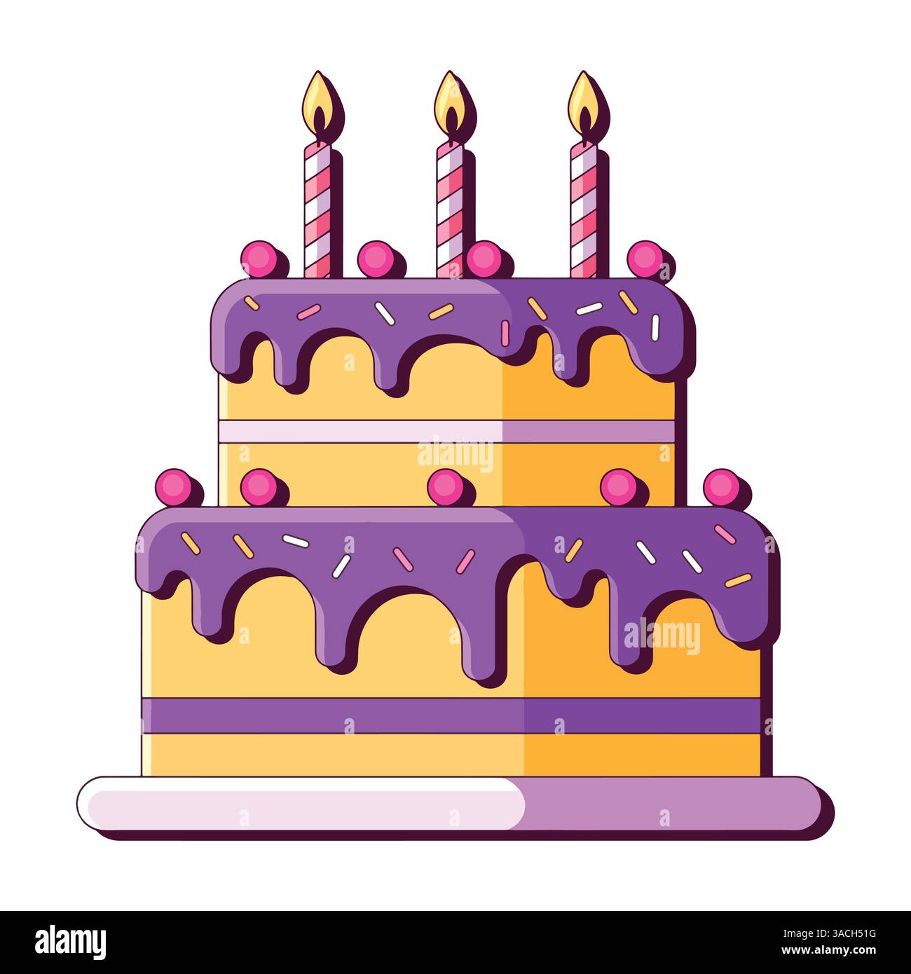 Illustration vectorielle de gâteau d'anniversaire mignon. Gâteau superposé adorable avec des bougies, parfait pour les décorations de fête, les cartes de voeux et les dessins de célébration. Illustration de Vecteur Illustration vectorielle de gâteau d'anniversaire mignon. Gâteau superposé adorable avec des bougies, parfait pour les décorations de fête, les cartes de voeux et les dessins de célébration. Illustration de Vecteur