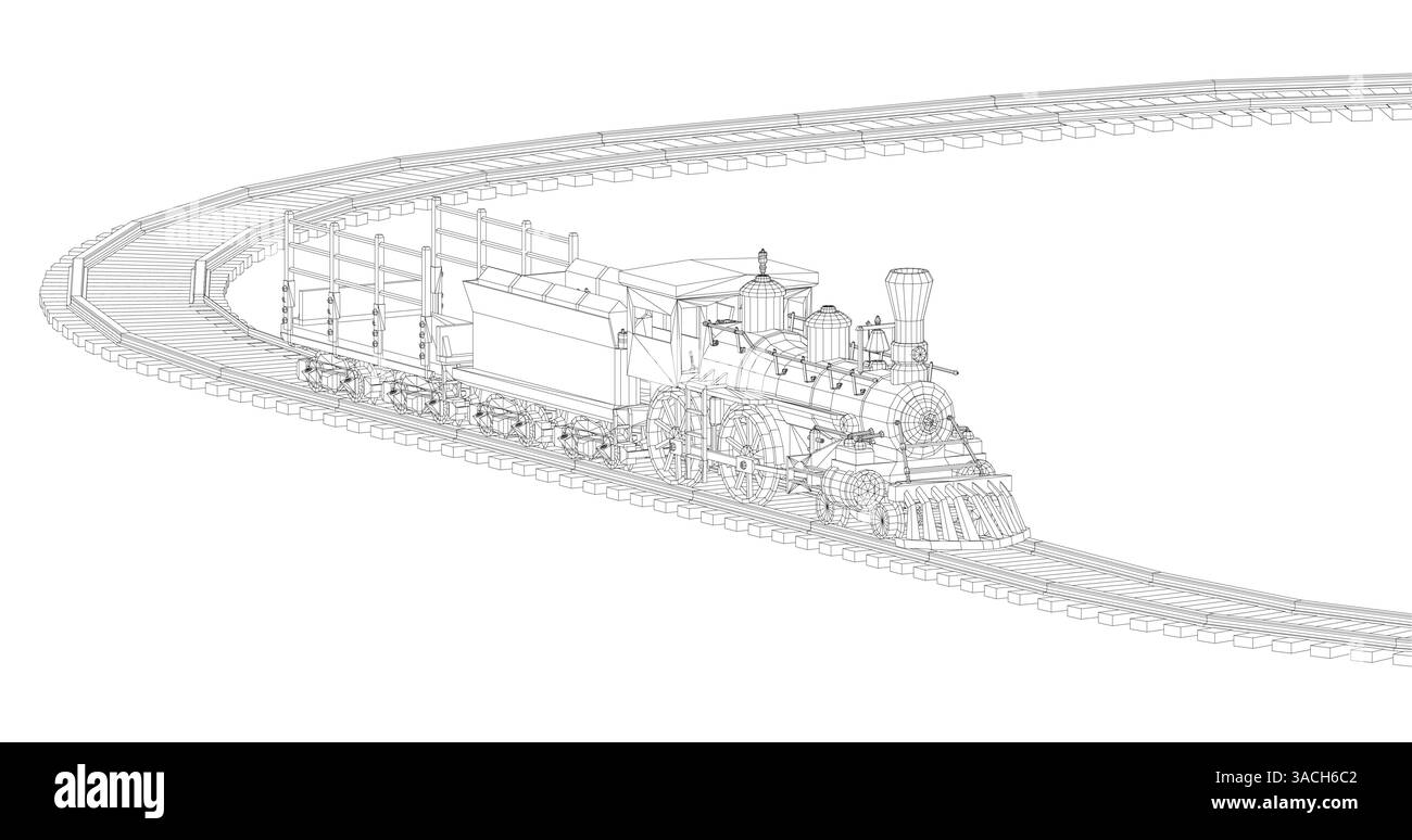 Un train circule. Le train est le principal foyer de l'image. La scène dégage une sensation de mouvement et d'énergie Illustration de Vecteur