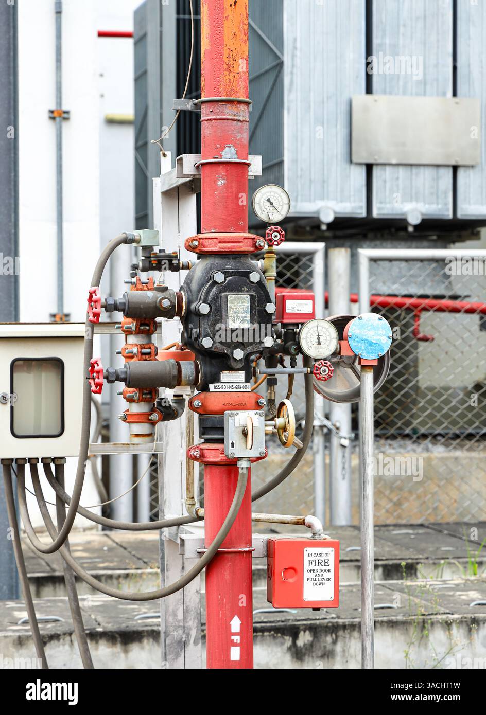 Vanne de régulation d'eau, vanne sur pompe à eau dans un industriel pour l'alimentation en eau haute pression. Tuyaux d'arrosage d'eau et système de contrôle de pression. Banque D'Images