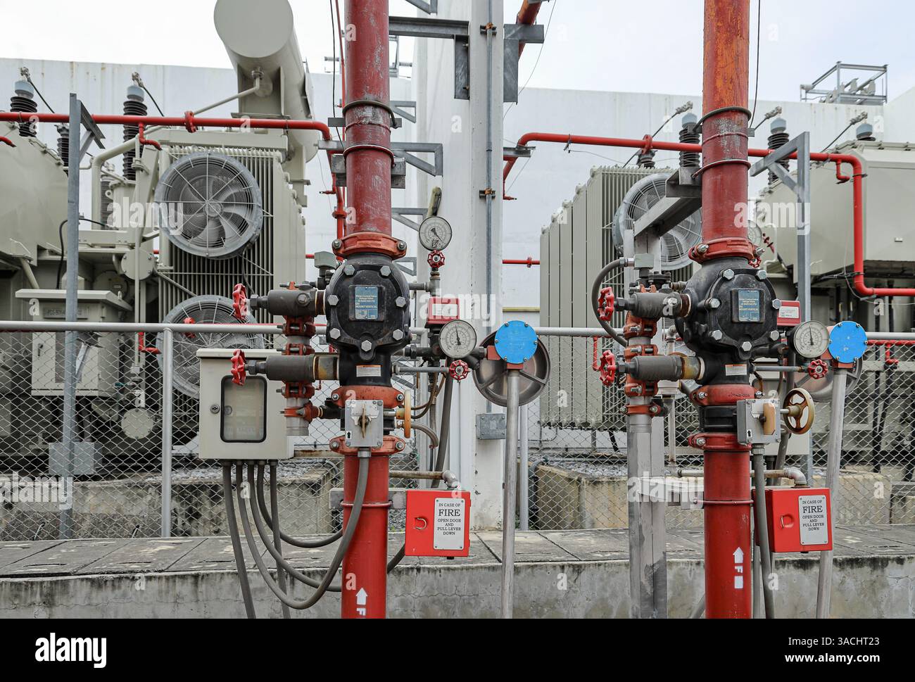 Vanne de régulation d'eau, vanne sur pompe à eau dans un industriel pour l'alimentation en eau haute pression. Tuyaux d'arrosage d'eau et système de contrôle de pression. Banque D'Images