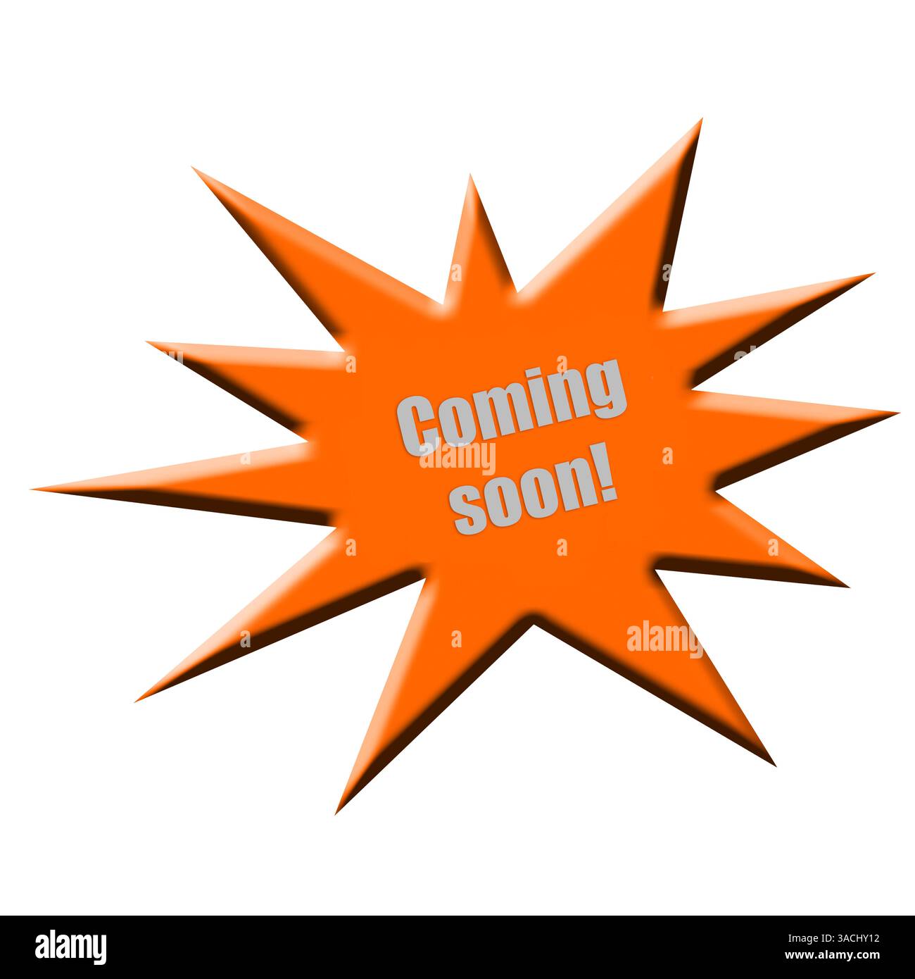 Composite numérique. Découpez l'étoile de publicité orange avec le texte - à venir bientôt pour être utilisé par exemple avec une sortie de film. Banque D'Images