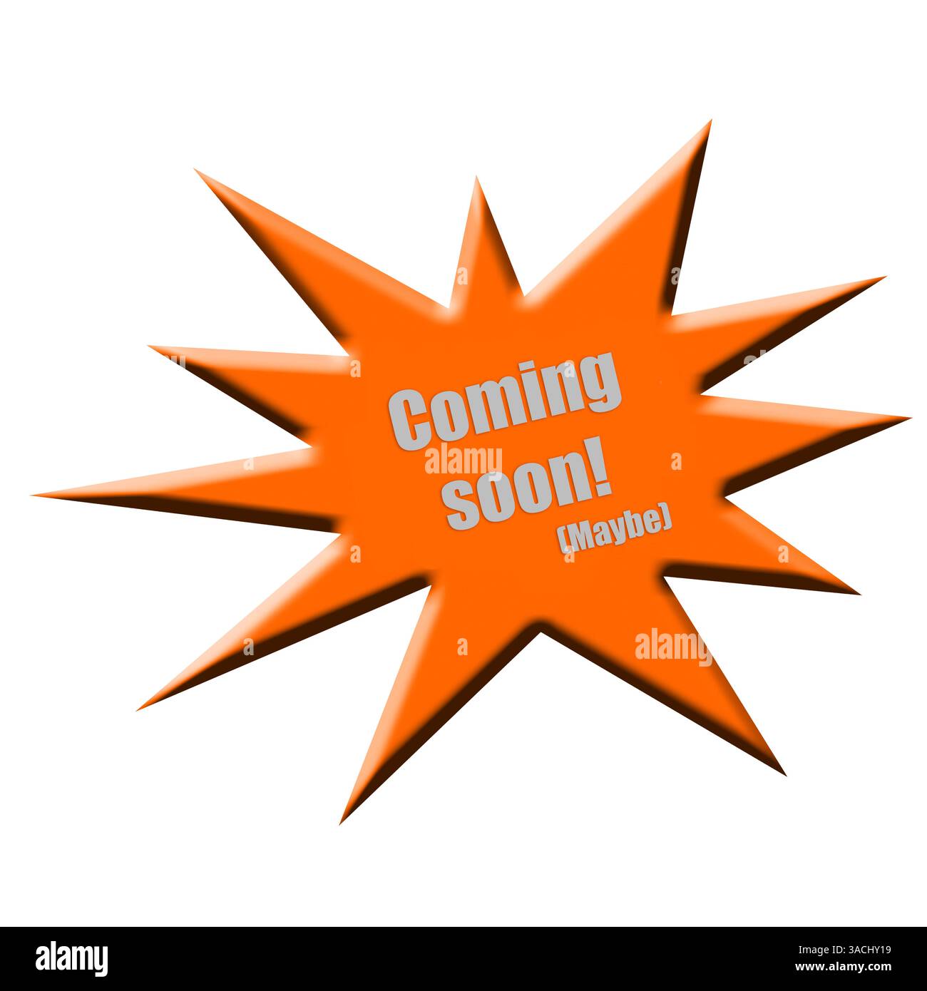 Composite numérique. Découpez l'étoile de publicité orange avec le texte - à venir - peut-être à utiliser par exemple avec une sortie de film pour un film avec des retards. Banque D'Images