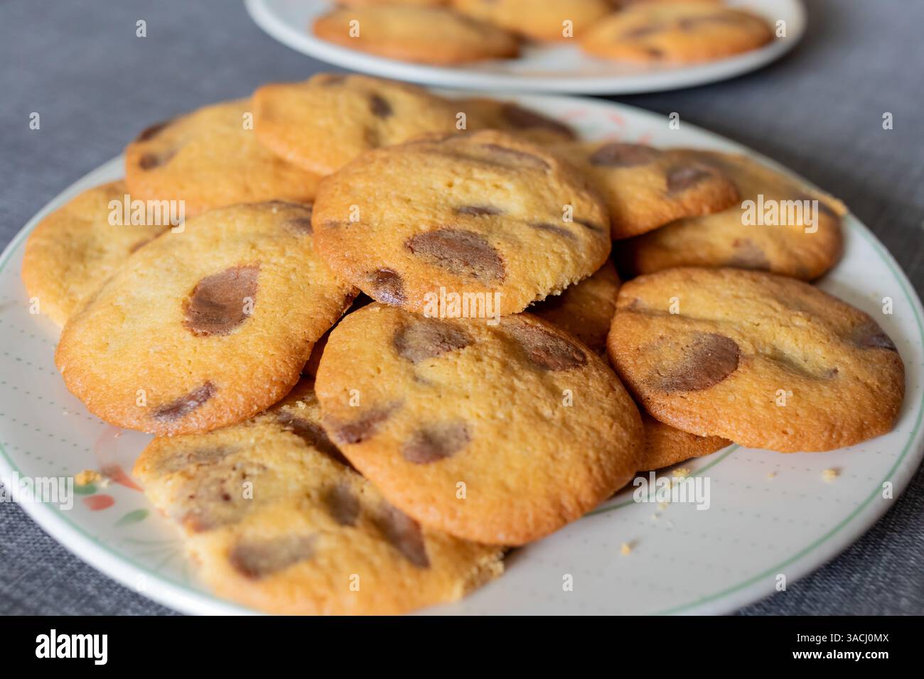 Biscuits aux pépites de chocolat faits maison sur une assiette Banque D'Images