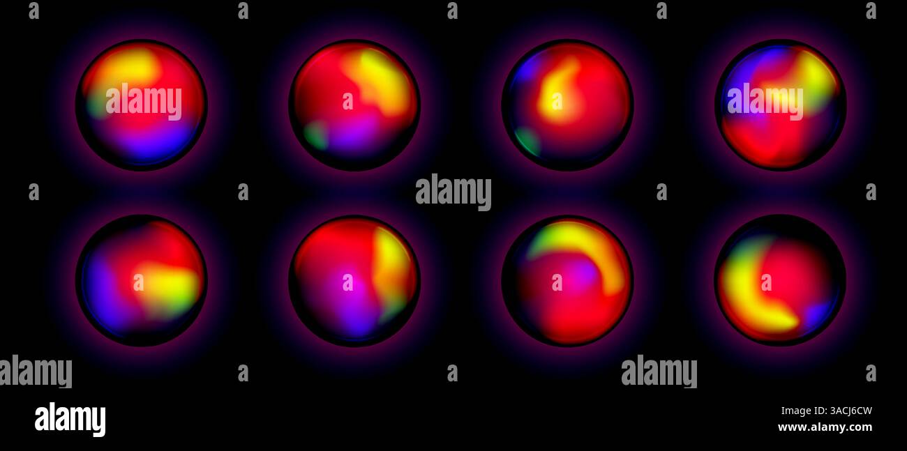 Boules d'énergie d'orbe de sphère magique lueur de néon sur fond noir ensemble, illustration vectorielle boule de gradient d'énergie fluide Illustration de Vecteur
