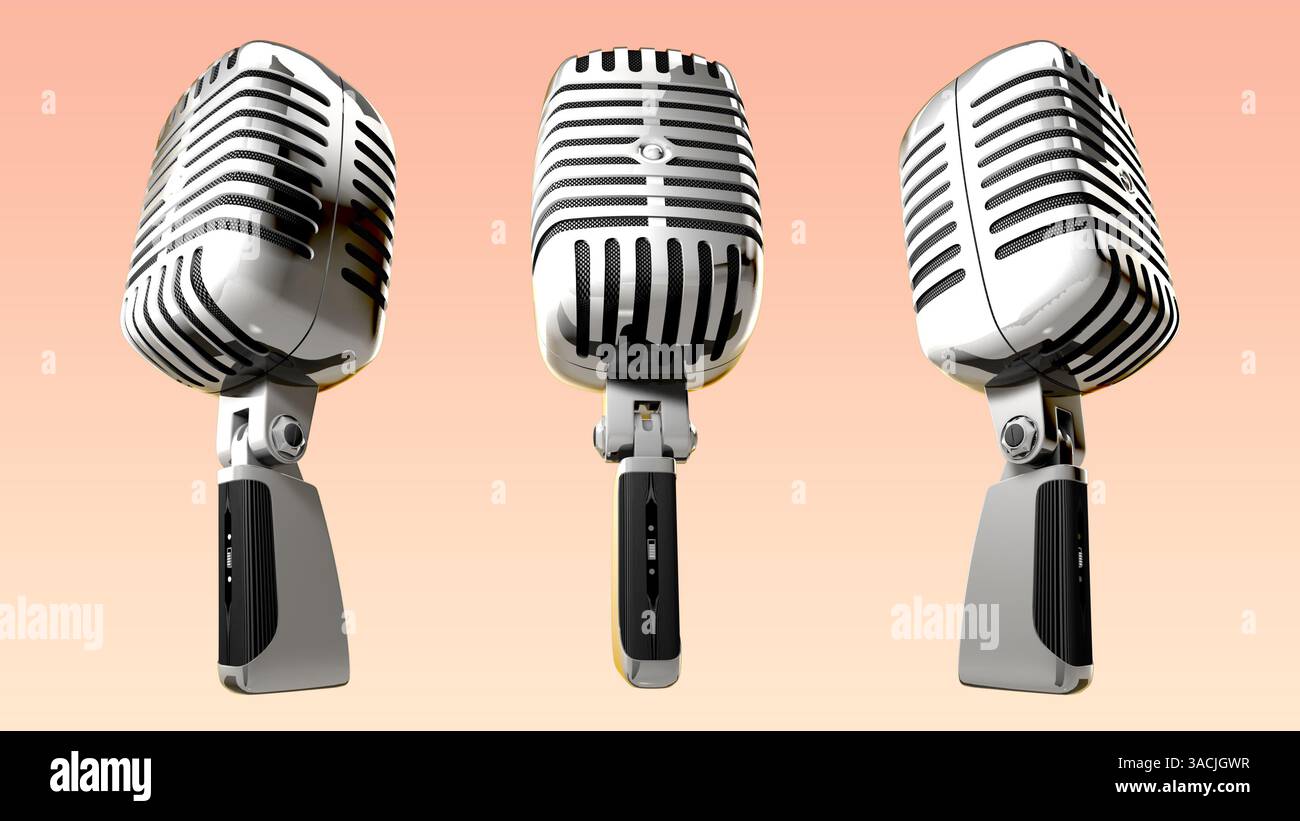 Vintage microphone 3D rendu 8K. Banque D'Images